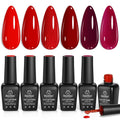 Beetles Red Gel Polish Set - 6 Colors Nail Gel Polish Popular Jelly Shimmer Regular Collection Nail Art Design Soak Off UV LED Nail Kit Minicure DIY Home Salon Spring Gift for Women : Beauty & Personal Care