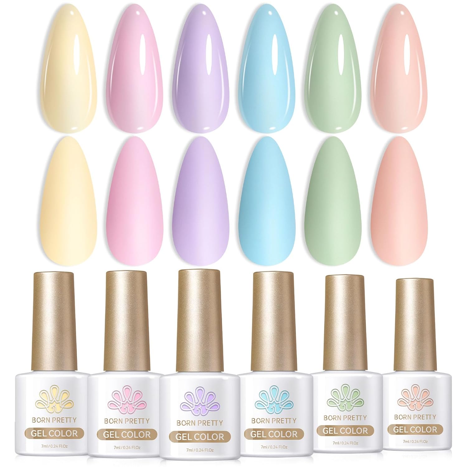 Born Pretty Pastel Gel Nail Polish Set Spring Summer Gel Polish Macaron Candy Sweet Color Gel Polish Easter Soft Pink Yellow Purple Blue Green Colors Collection Nail Art Gift Box 7ML 6PCS : Beauty & Personal Care
