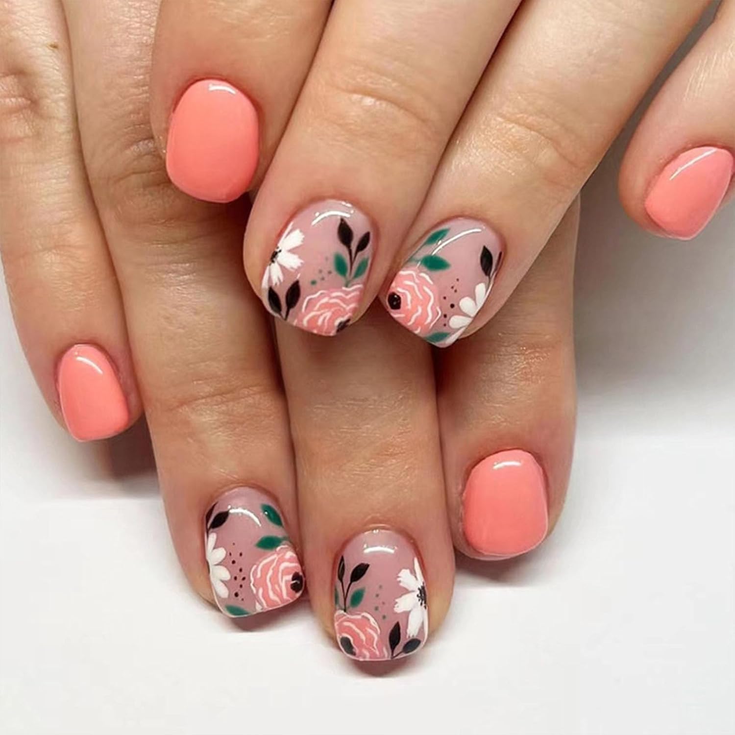 Short Press on Nails Square Nude Ombre Fake Nails Press ons White Glue Stick on Nails with Designs Full Cover Acrylic Glossy Artificial Cute False Nail for Women Girls 24 Pcs : Beauty & Personal Care