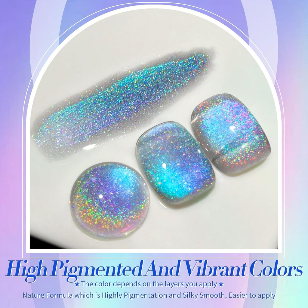 Born Pretty 9D Cat Magnetic Eye Gel Nail Polish Holographic Rainbow Gel Polish Blue Purple Soak Off U V LED Gel Polish Nail Art Design Manicure Salon DIY Home 15ML : Beauty & Personal Care