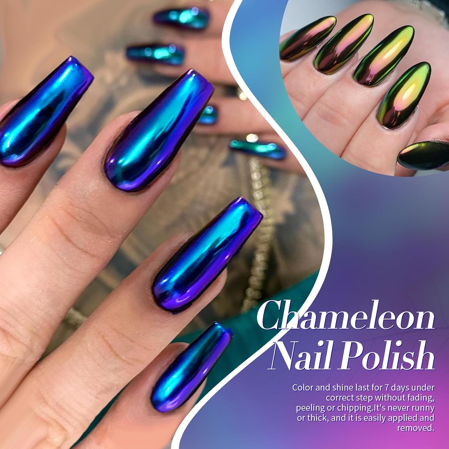 Born Pretty Chameleon Nail Polish Set. 6 Colors Chrome Holographic Metallic Glitter Quick Dry Nail Lacquer Kit Long Lasting DIY Fingernail Art Home Salon Valentines Gifts for Women Girls : Beauty & Personal Care