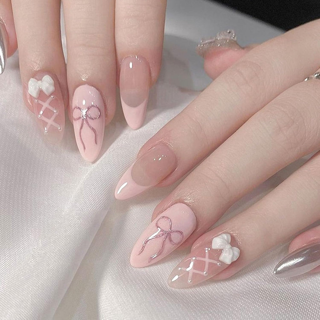 Short Press On Almond Fake Nails - Flower Acrylic Fall Nails Press Ons Full Cover Glue On Cute False Floral Stick On Nails for Women - 30 Pcs : Beauty & Personal Care