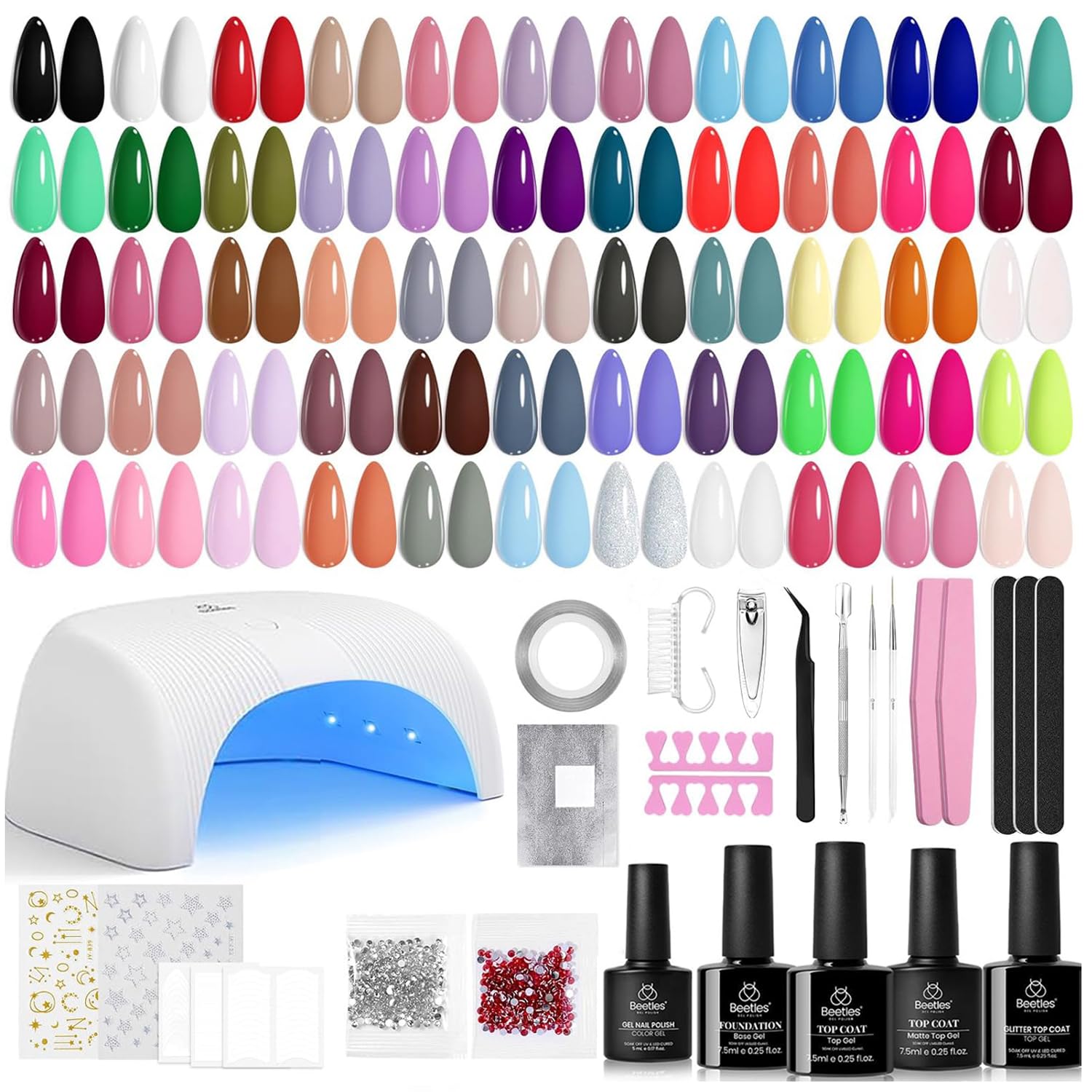 Beetles Summer Gel Polish Set - Fingertip Palette. 32 Colors Polish Set with Base Top Coat Pink Red Blue Purple Brown Yellow Green Black White UV LED Lamp Nails Gifts for Women : Beauty & Personal Care