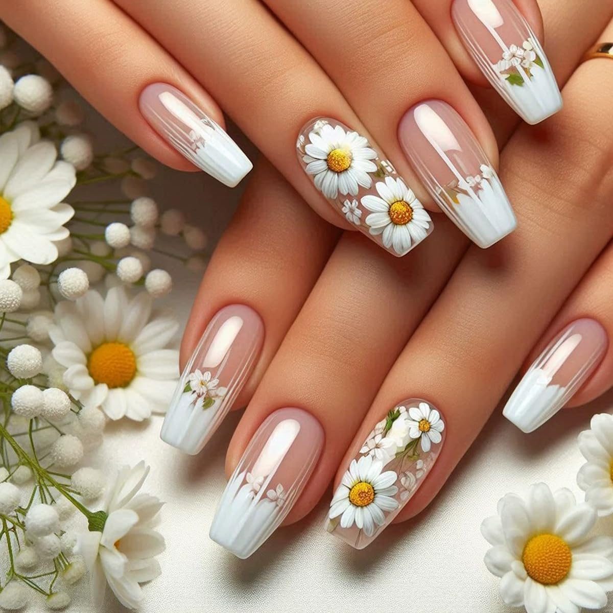 Short Square Press on Nails French Fake Nails Ombre Acrylic Nails Press on Full Cover Glossy False Nails Artificial Stick on Nail for Women Manicure Decoration 24PCS : Beauty & Personal Care