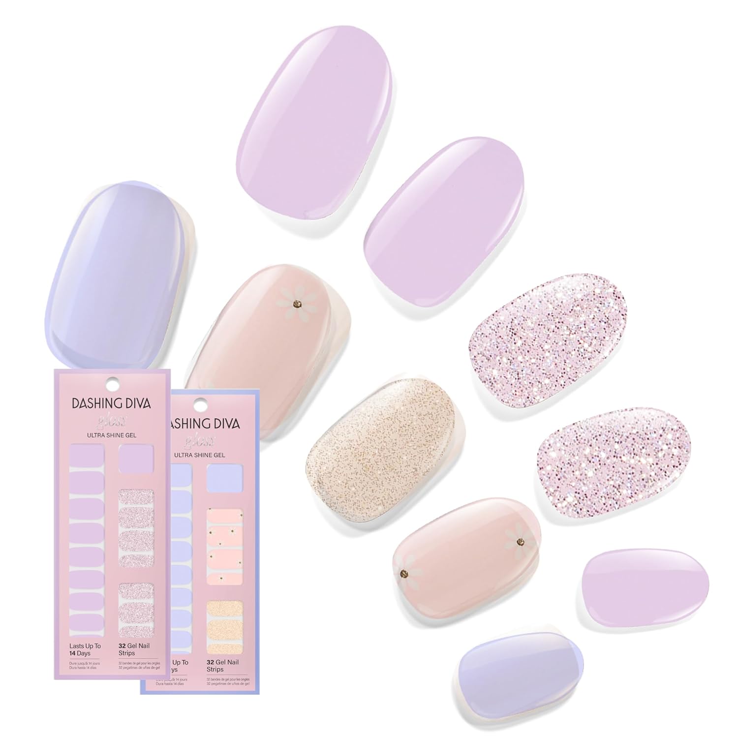 Dashing Diva Gloss Nail Strips Bundle - The Vivids Collection - Fruit Punch Petals & Papaya Breeze - UV Free. Chip Resistant. Long Lasting Gel Stickers - Contains 2 Sets : Beauty & Personal Care