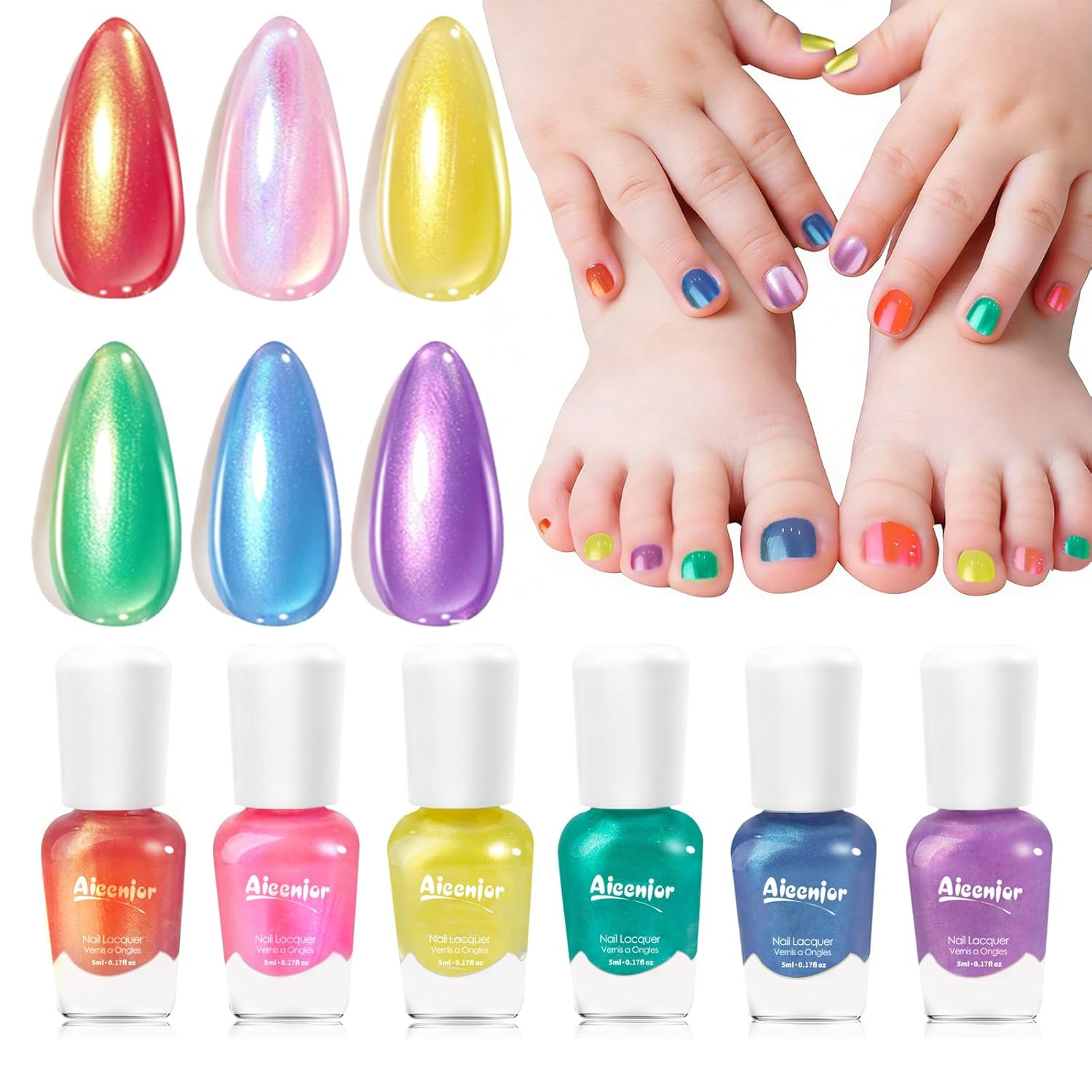 Aieenjor Quick Dry Kids Nail Polish Set. Non-Toxic Toddler Nail Polish. Water-Based Peelable Fingernail Polish for Kids. 6 Color Rainbow Nails Polish for Party. Holiday Favors : Beauty & Personal Care