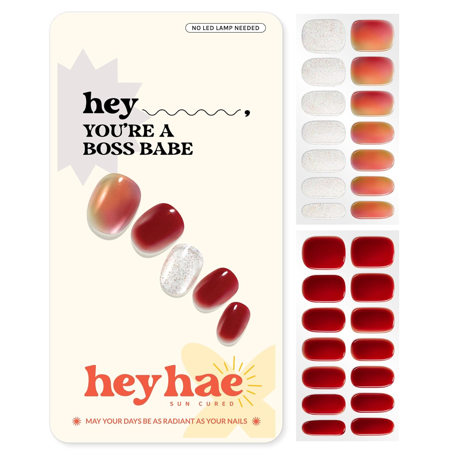 Heyhae Semi Cured Gel Nail Strips | No LED Lamp Needed | Ombre. Orange. Spring | Easy Apply & Remove. Salon Quality |Includes 28 Strips. 1 Prep Pads. Nail File & Wooden stick - Hey. You're My Sunshine : Beauty & Personal Care