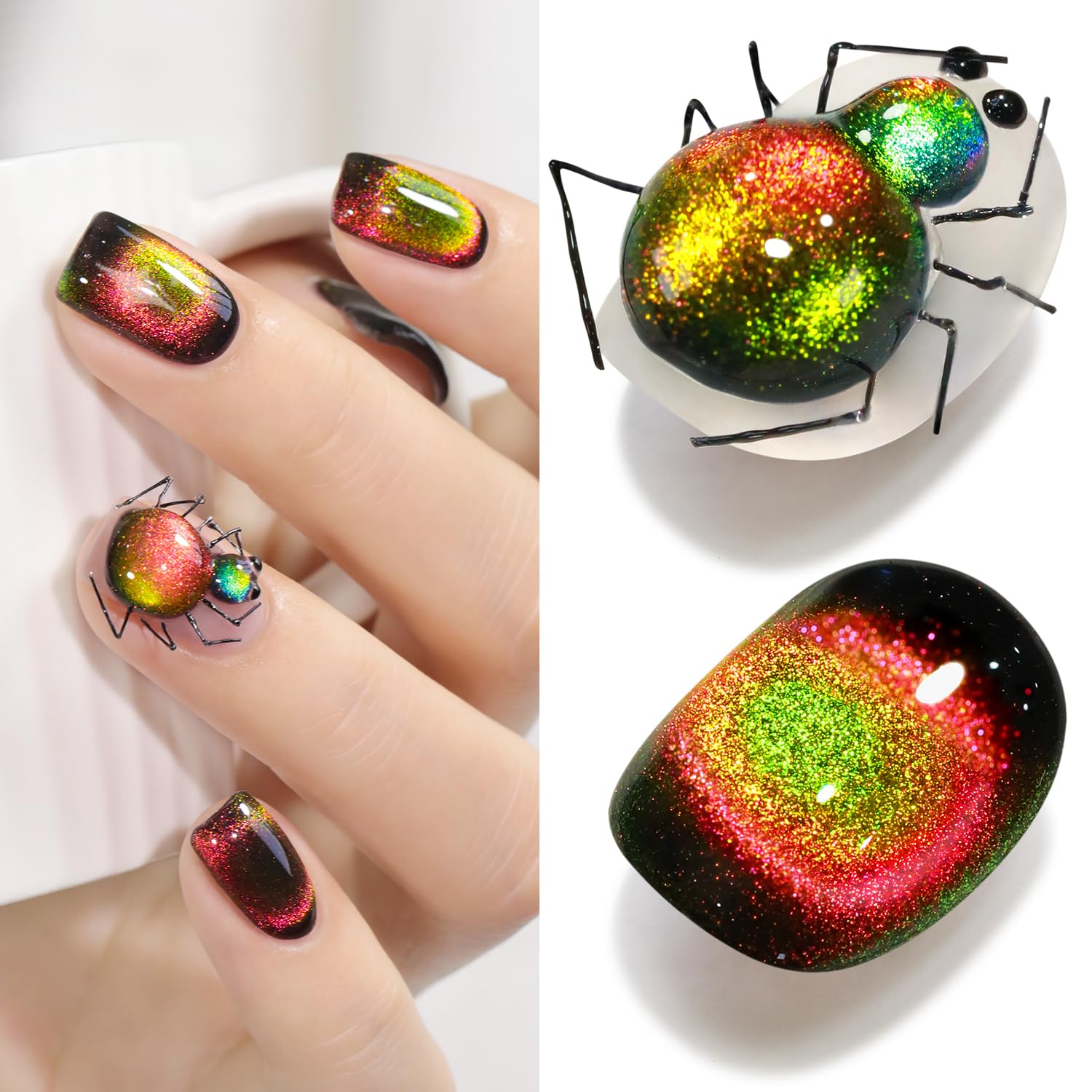 Double Rhythm 0.5 OZ Cat Eye Gel Polish with Magnet 15ML Holographic Glitter Shimmer Translucent Jelly Color Magnetic Polish Salon DIY at Home (Silver-MC1019) : Beauty & Personal Care