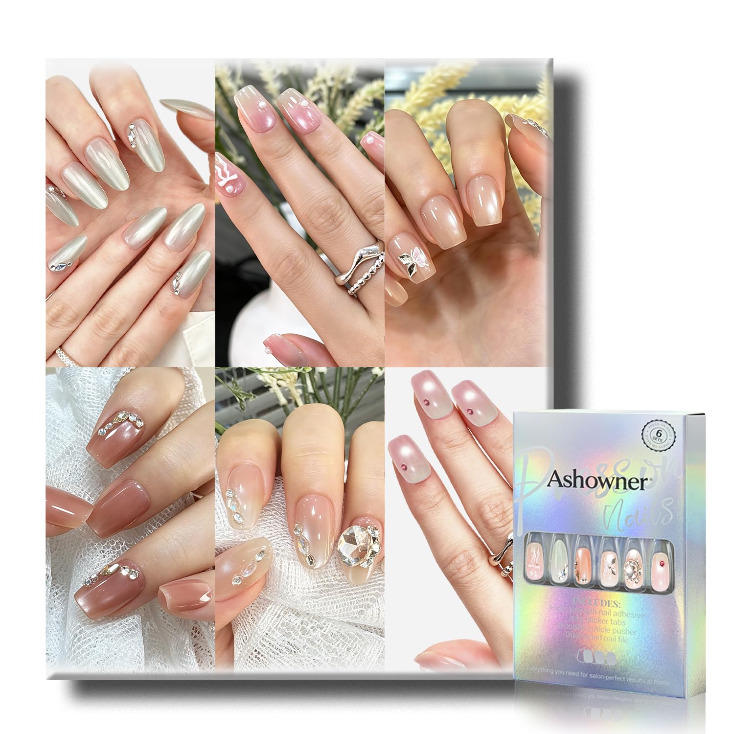 6 Packs (144 Pcs) | Reusable Press on Nails | Stick on Nails 12 Sizes-6 Styles | Cute Bow Nails : Beauty & Personal Care