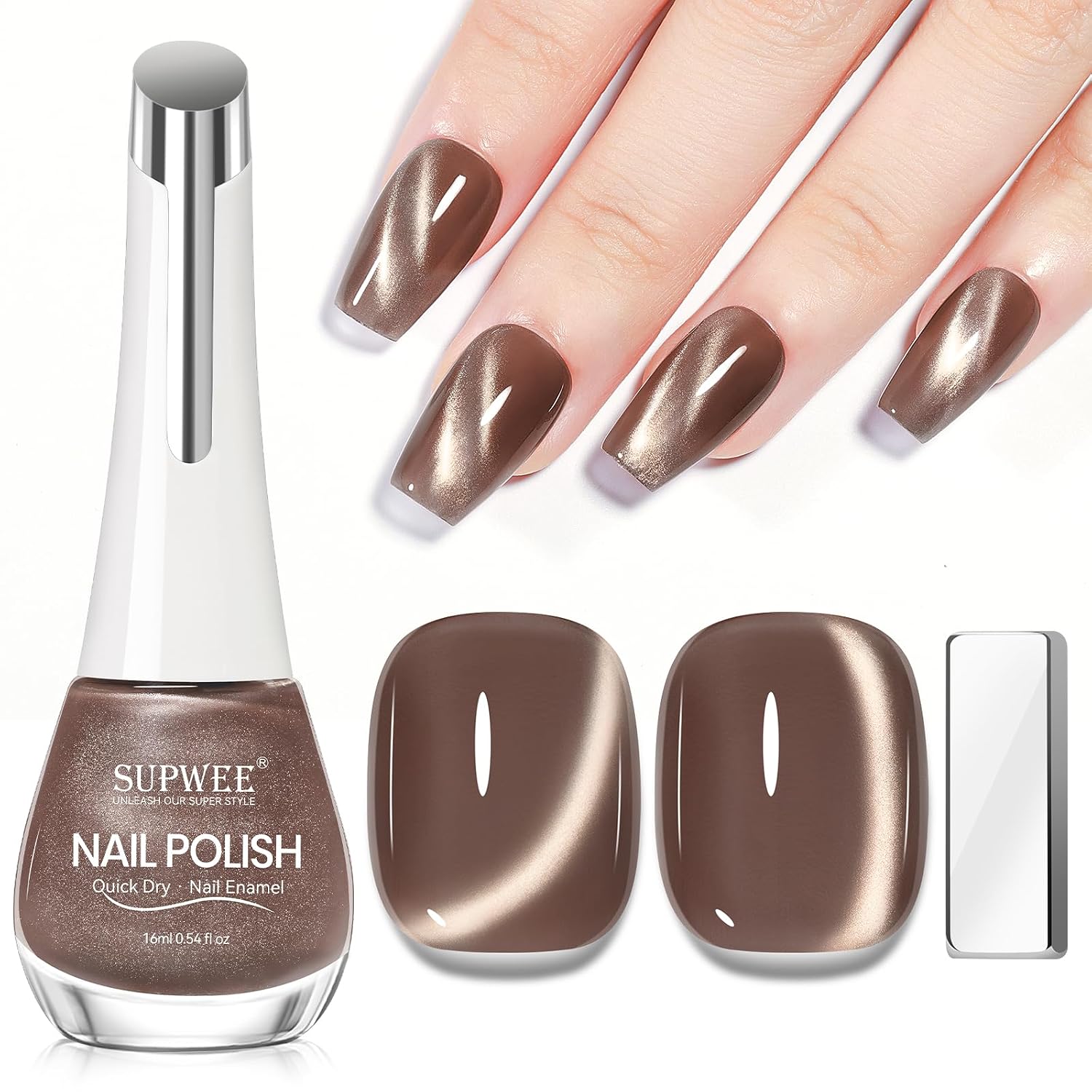 SUPWEE Cat Eye Nail Polish Non Gel with Magnet- Need to Use Black Base. Quick Dry Cateye Magnetic Nail Polish for Fingernail Air Drying Fast Lacquer Manicure Gift For Women Girls 16ml. 0.54fl oz : Beauty & Personal Care