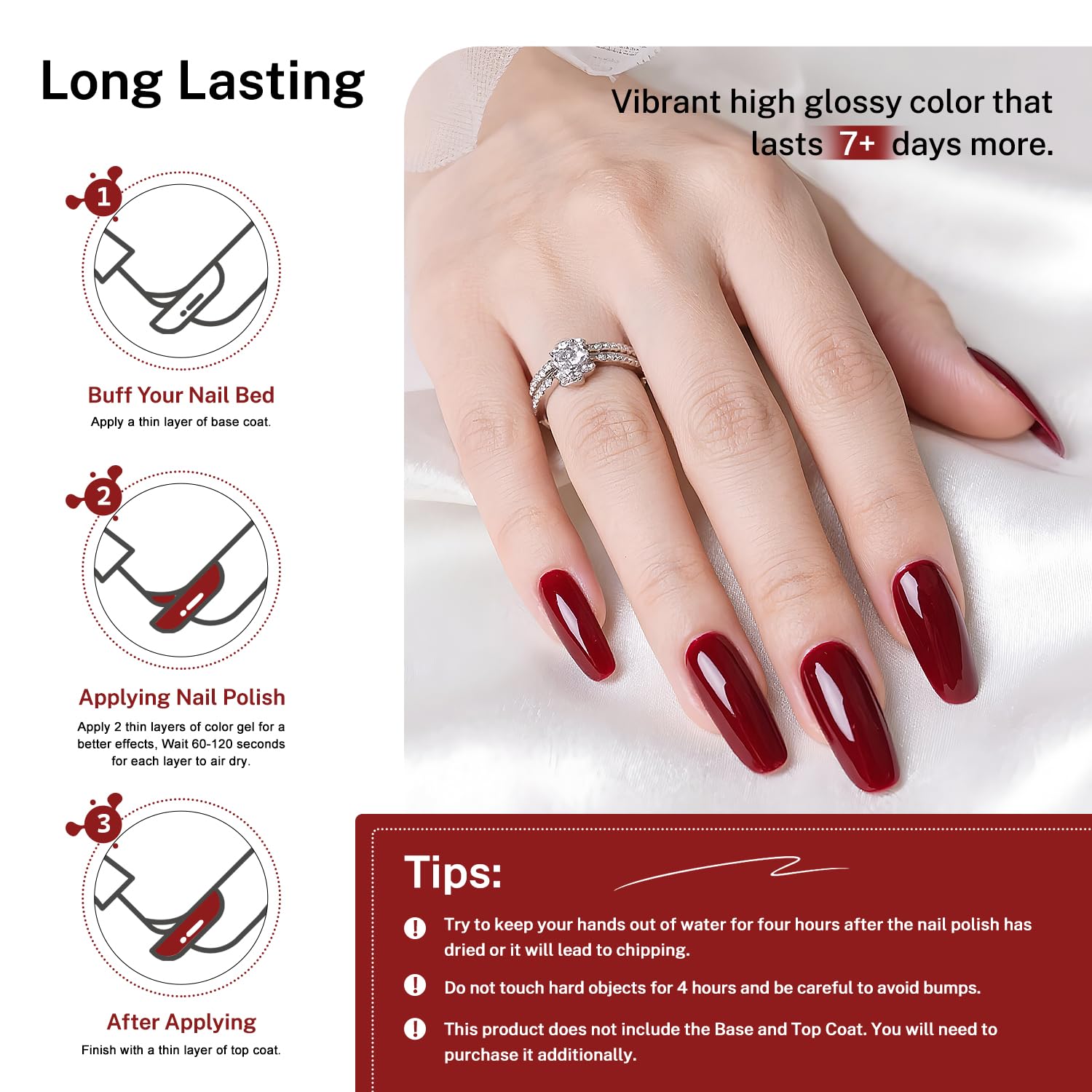 OpenLive 16.5ml Dark Red Nail Polish Large Volume Quick Dry Nail Polish. Long Lasting Shine. Fingernail Toenail Nail Art DIY Home Travel Nail Art Gift : Beauty & Personal Care