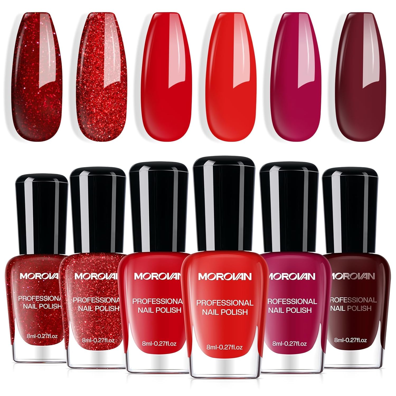 Morovan Fingernail Nail Polish Set: Holographic Metallic Ombre Lacquer Air Dry Nail Polish Regular Nail Pack 0.27oz Glitter Finger Nail Bulk Toenail Polish Kit Halloween Fall Gift for Women : Beauty & Personal Care