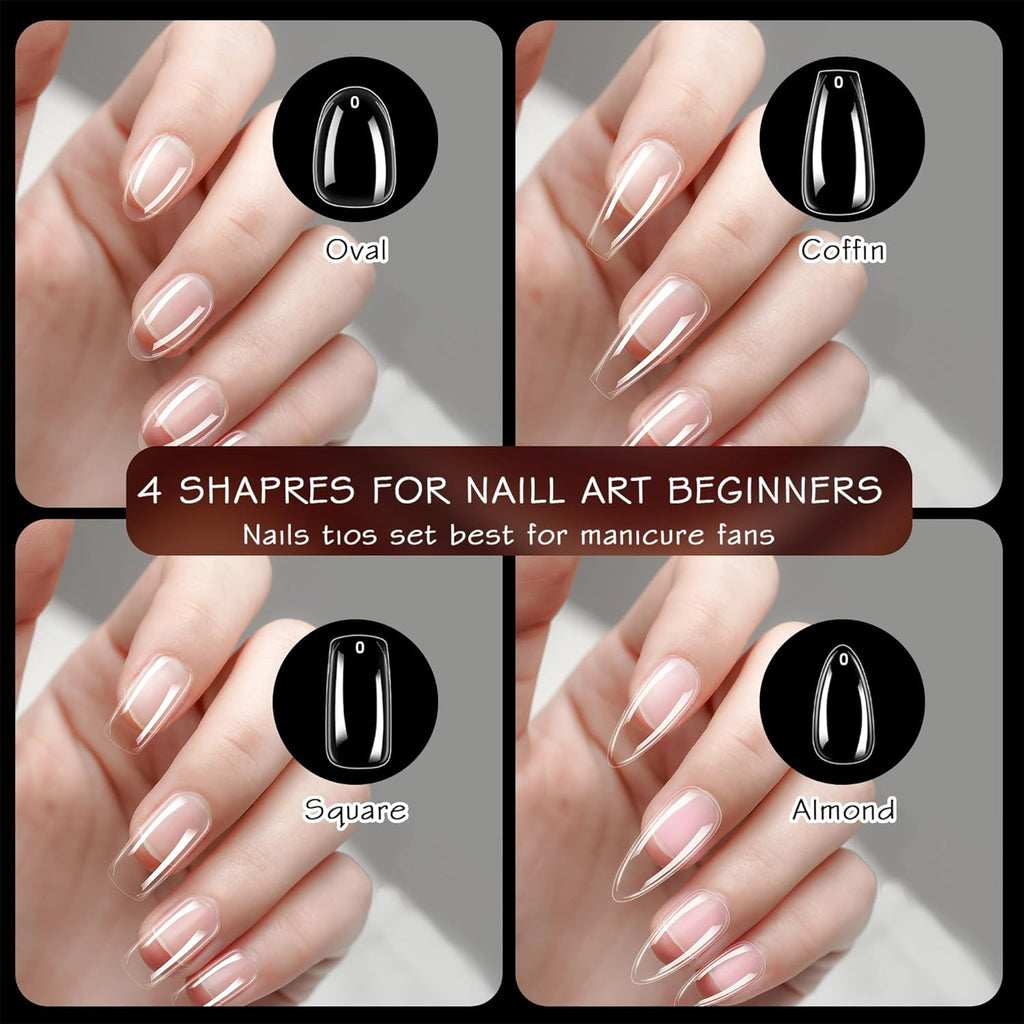 ELLEWIN 1000PCS Nail Tips Clear False Nails Full Cover for Acrylic Nails Kit 10 Sizes 4 Shapes Long Almond Square Coffin Oval Pre-Shape for Salon Home DIY Gifts : Beauty & Personal Care