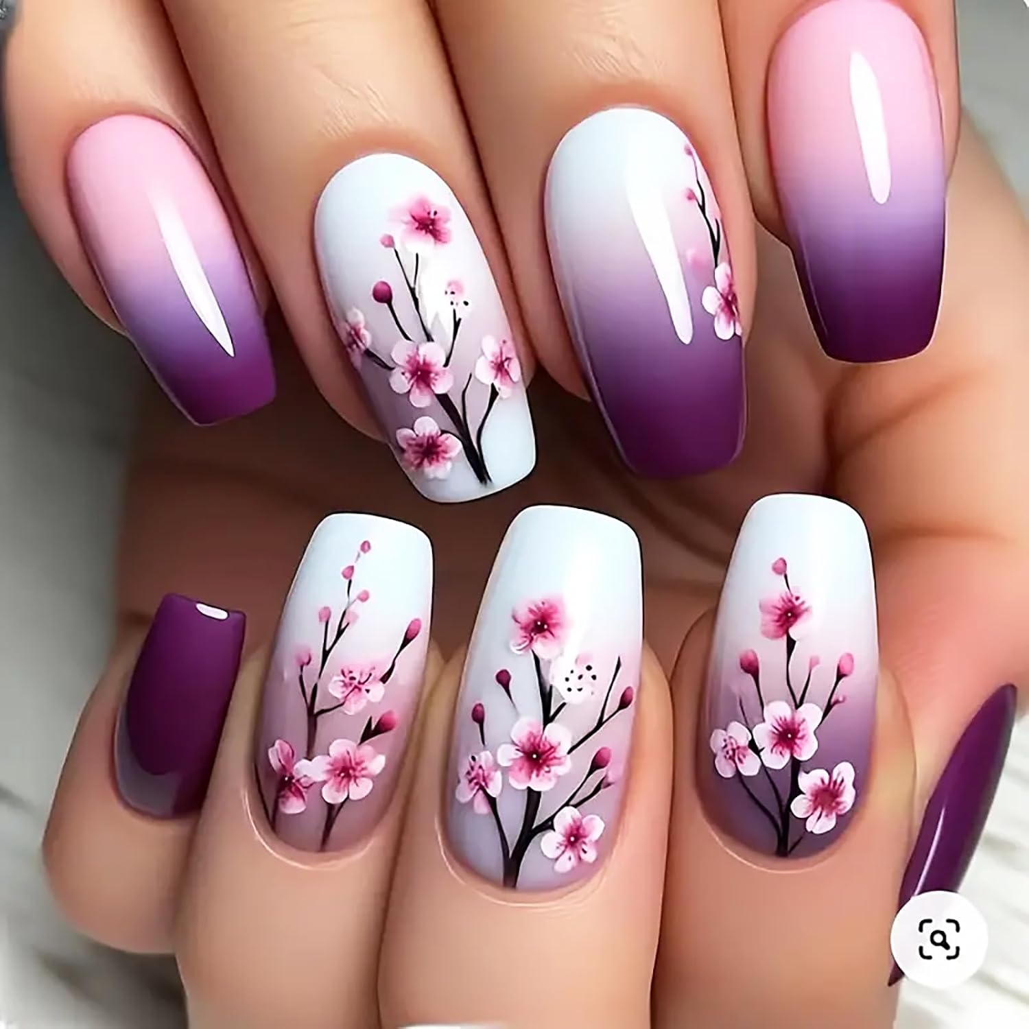 24Pcs Colorful Flower Press-On Nails - Short. Square. Fake. Spring-Summer Nail Art Set. Light Pink Acrylic. Full Cover Glossy False Nails for Women & Girls : Beauty & Personal Care