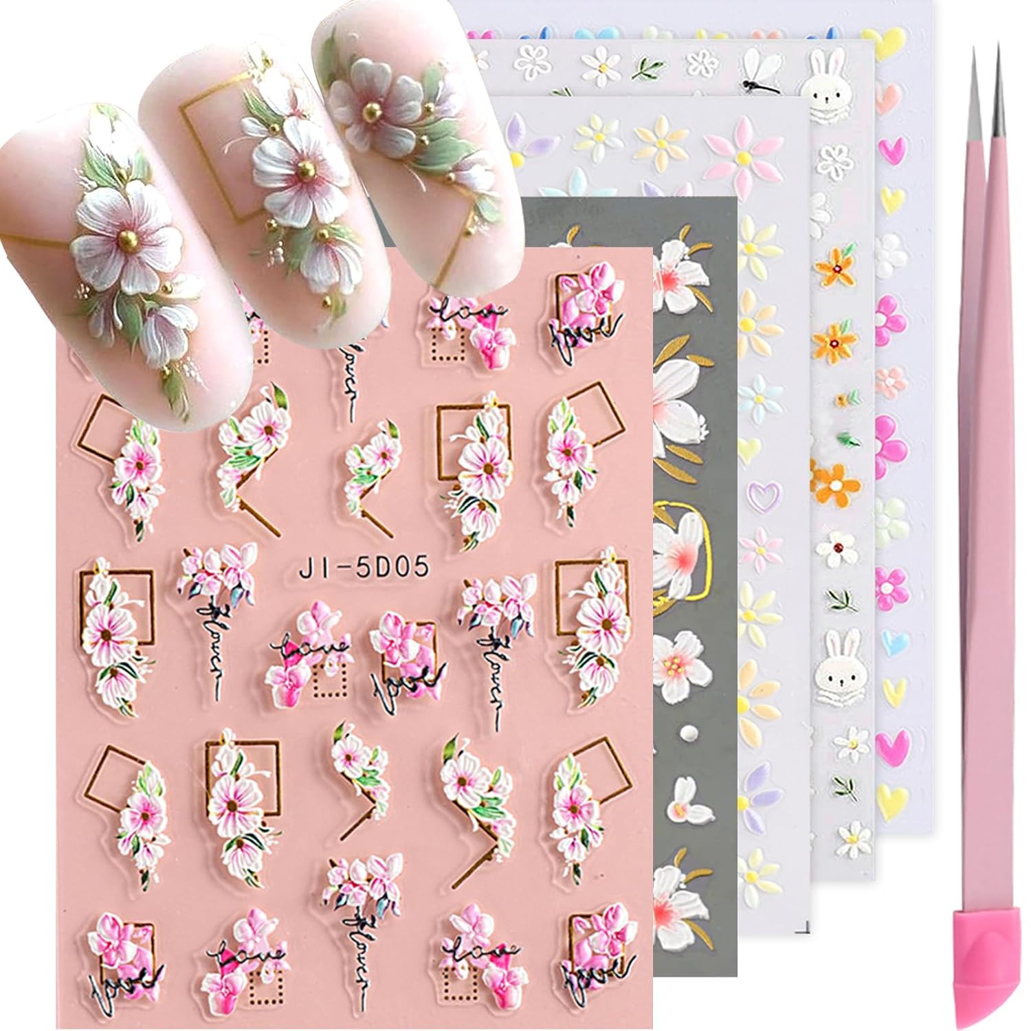 VOTACOS Flower Nail Art Stickers - 5D Embossed. Spring/Summer Daisy Designs. Self-Adhesive Decals for Women's Nail DIY Decoration : Beauty & Personal Care