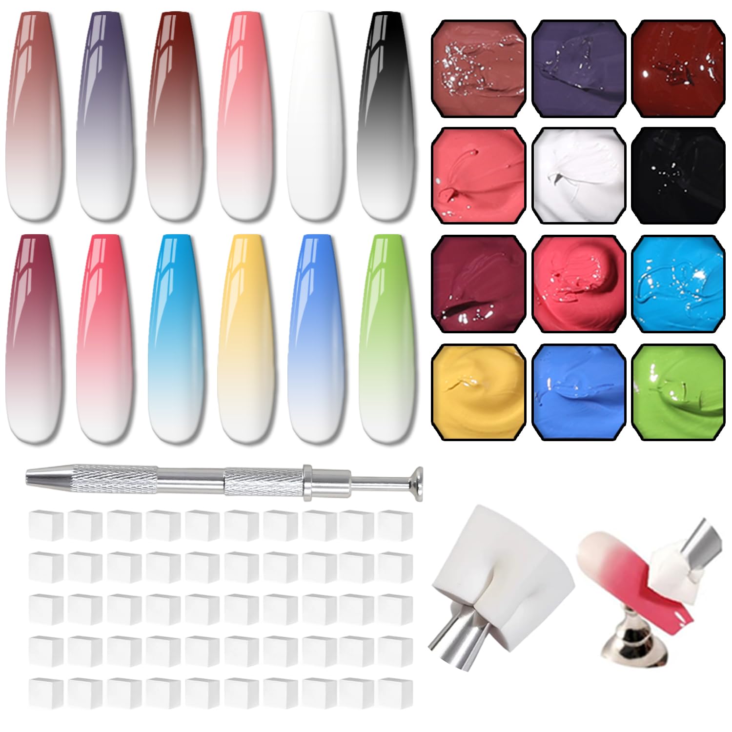 Karroy Sponge Pat Gel Nail Polish Palette. 12 Colors Blending Ombre Gel Polish Gradient Painting Nails Art. No Wipe. UV/LED Cured (12 Colors D) : Beauty & Personal Care
