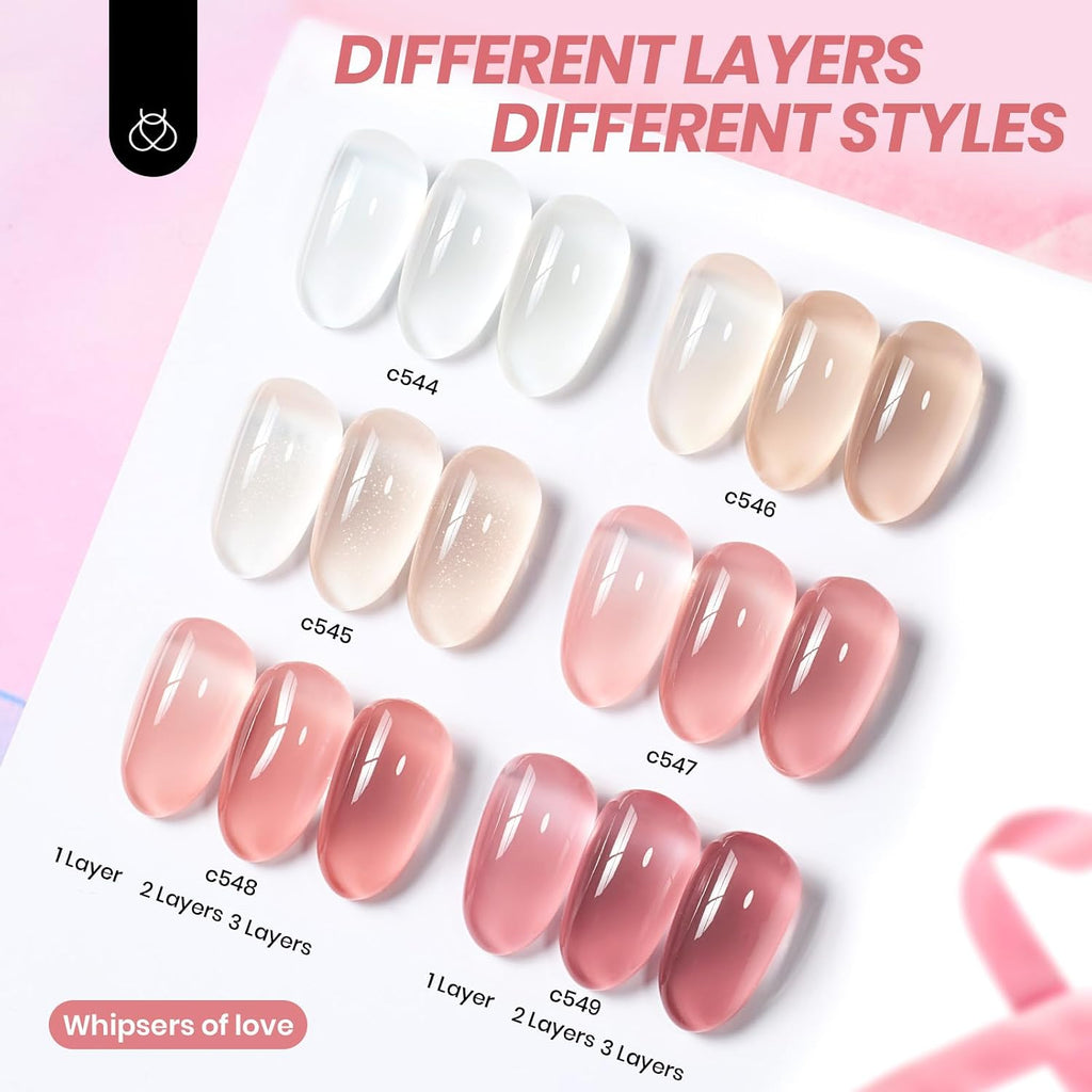 beetles Gel Polish Whispers of Love Jelly Gel Nail Polish Set - 6 Colors Milky White Nude Pink Neutral Sheer Translucent Soak Off UV Gel Nail Kit. Nail Concealer for Salon DIY Manicure Gift Women : Beauty & Personal Care