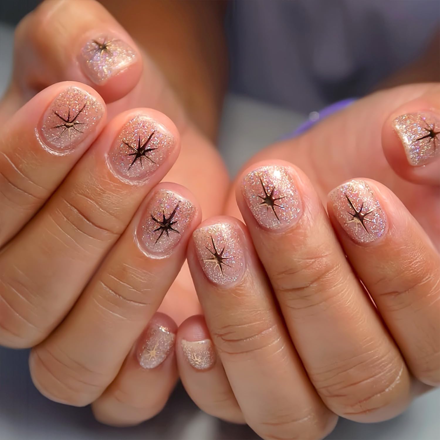 Short Press on Nails Square Nude Ombre Fake Nails Press ons White Glue Stick on Nails with Designs Full Cover Acrylic Glossy Artificial Cute False Nail for Women Girls 24 Pcs : Beauty & Personal Care