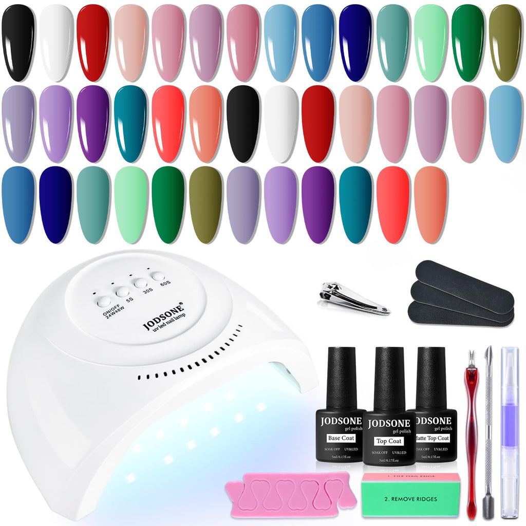 JODSONE Gel Nail Polish Kit with U V Light 32 Colors Gel Polish Nail + 4 Functional Adhesive Bottles Kit Soak Off Manicure Tools Gifts for Women : Beauty & Personal Care