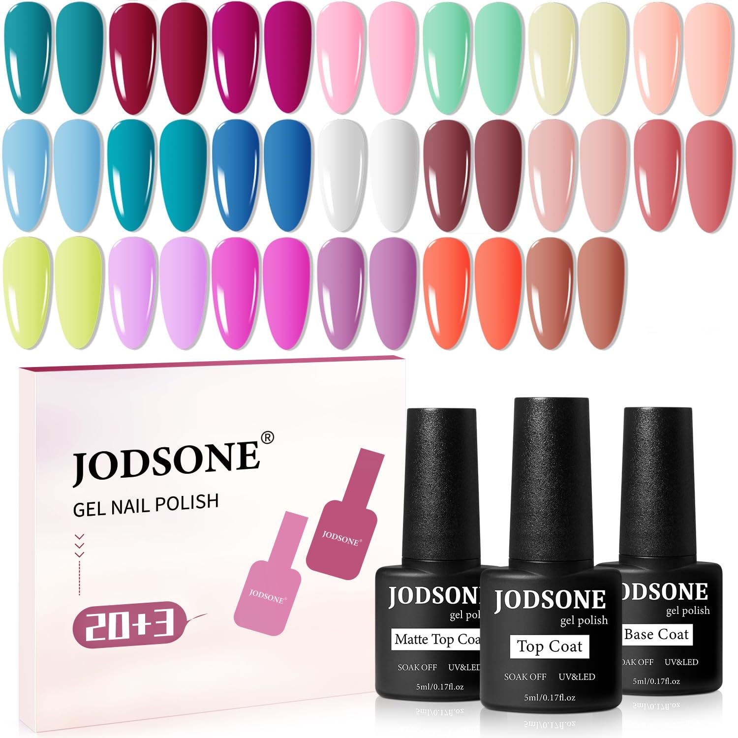 JODSONE Gel Nail Polish Kit 60 PCS with U V Light Soak off Base Top Coat 55 Shine Colors Gel Nail Kit Bright and Dark Brown Wine Red Series Manicure Set for Women and Girls : Beauty & Personal Care