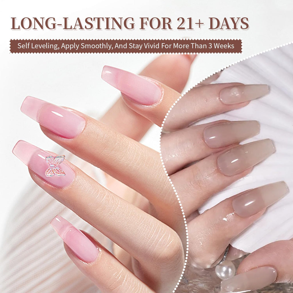 JODSONE 23PCS Gel Nail Polish Set 20 translucent Jelly Color Natural and Elegant Long Lasting Suitable for Home and Salon : Beauty & Personal Care
