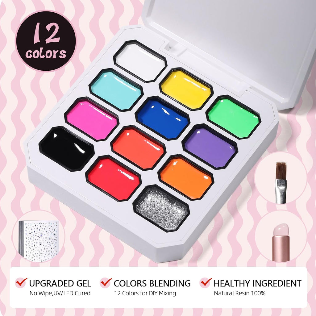 GELLAKTIK 12 Color Patting Nail Gel Polish Kit. Ombre Painting Gel Palette with Brush & Silicone Patting Pen & Nail Art Stickers - UV/LED Curing for Gradient Nails. Beginner Friendly DIY Manicure Set : Beauty & Personal Care