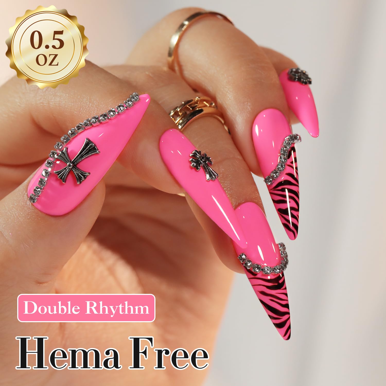 Double Rhythm 0.50 OZ Gel Polish Hema Free Same Color Same Bottle Golden Round Translucent Neutral Natural Milky 15 ML Jelly UV Polish Art DIY at Home (Bright Pink-H1040) : Beauty & Personal Care