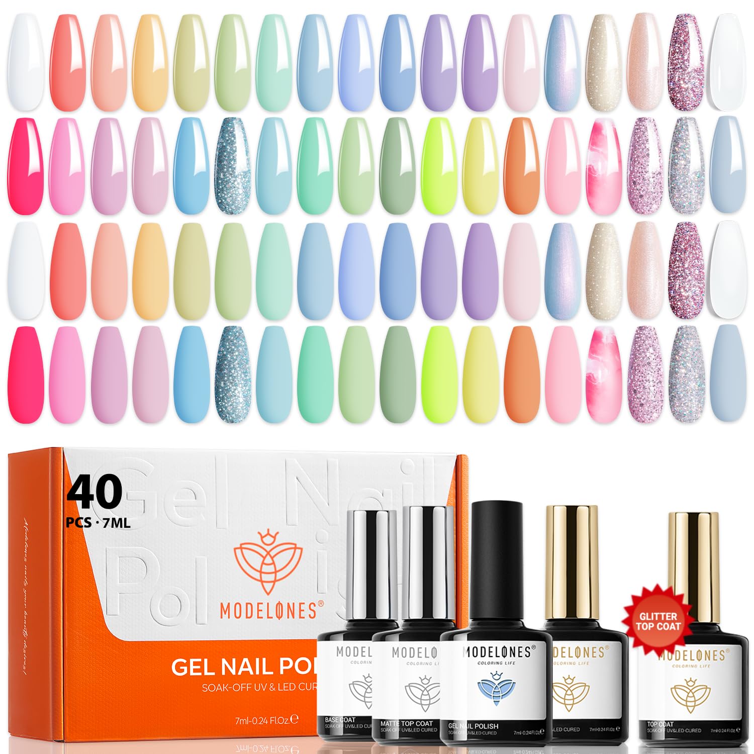 modelones 32 PCS Gel Nail Polish Set. 28 Colors Gel Polish with No Wipe Base Coat. Glitter & Glossy & Matte Top Coat Black Brown Red Purple Soak Off LED Nail Art Kit Salon at Home : Beauty & Personal Care
