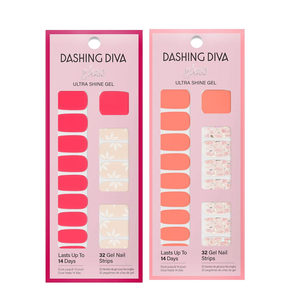Dashing Diva Gloss Nail Strips Bundle - The Vivids Collection - Fruit Punch Petals & Papaya Breeze - UV Free. Chip Resistant. Long Lasting Gel Stickers - Contains 2 Sets : Beauty & Personal Care