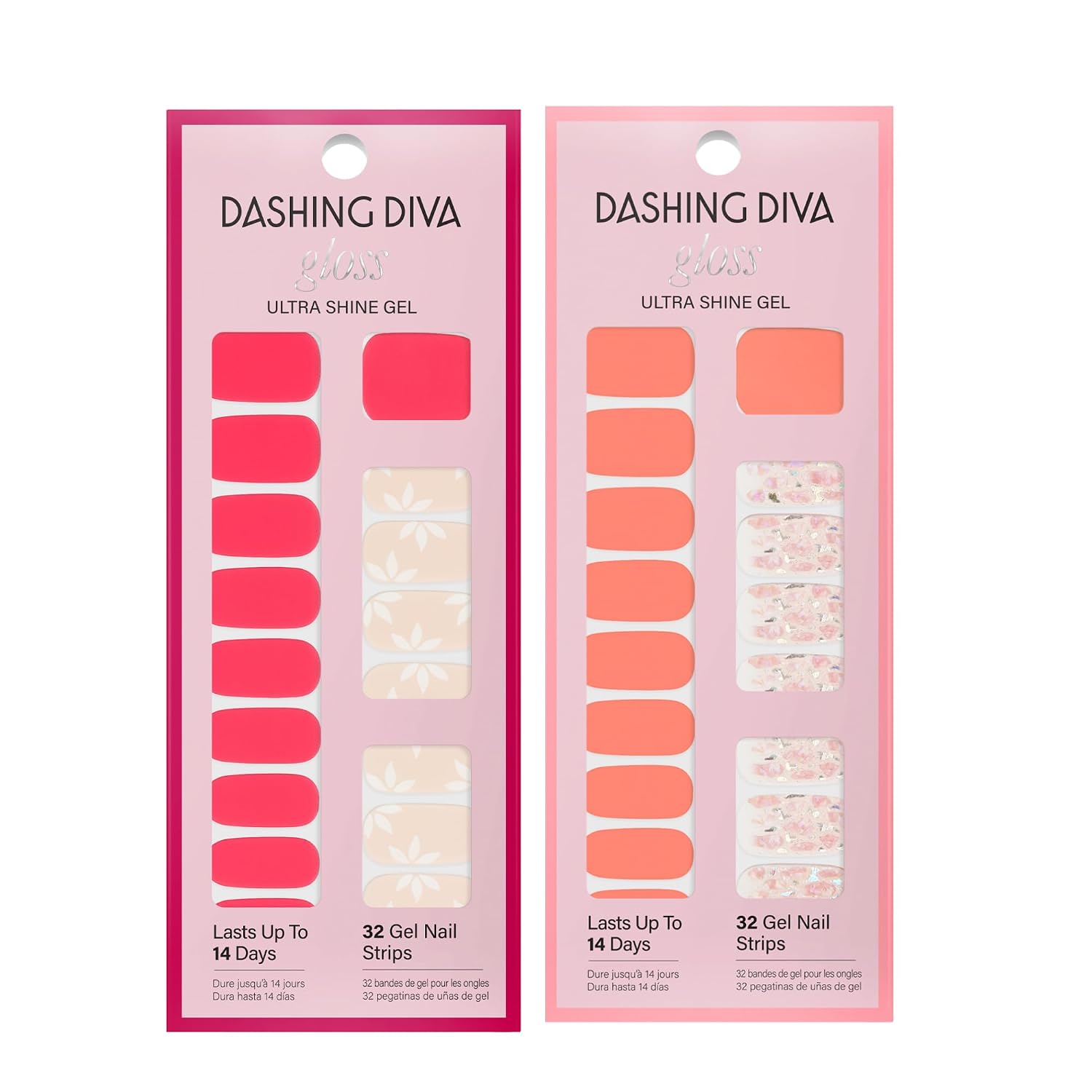 Dashing Diva Gloss Nail Strips Bundle - The Vivids Collection - Fruit Punch Petals & Papaya Breeze - UV Free. Chip Resistant. Long Lasting Gel Stickers - Contains 2 Sets : Beauty & Personal Care