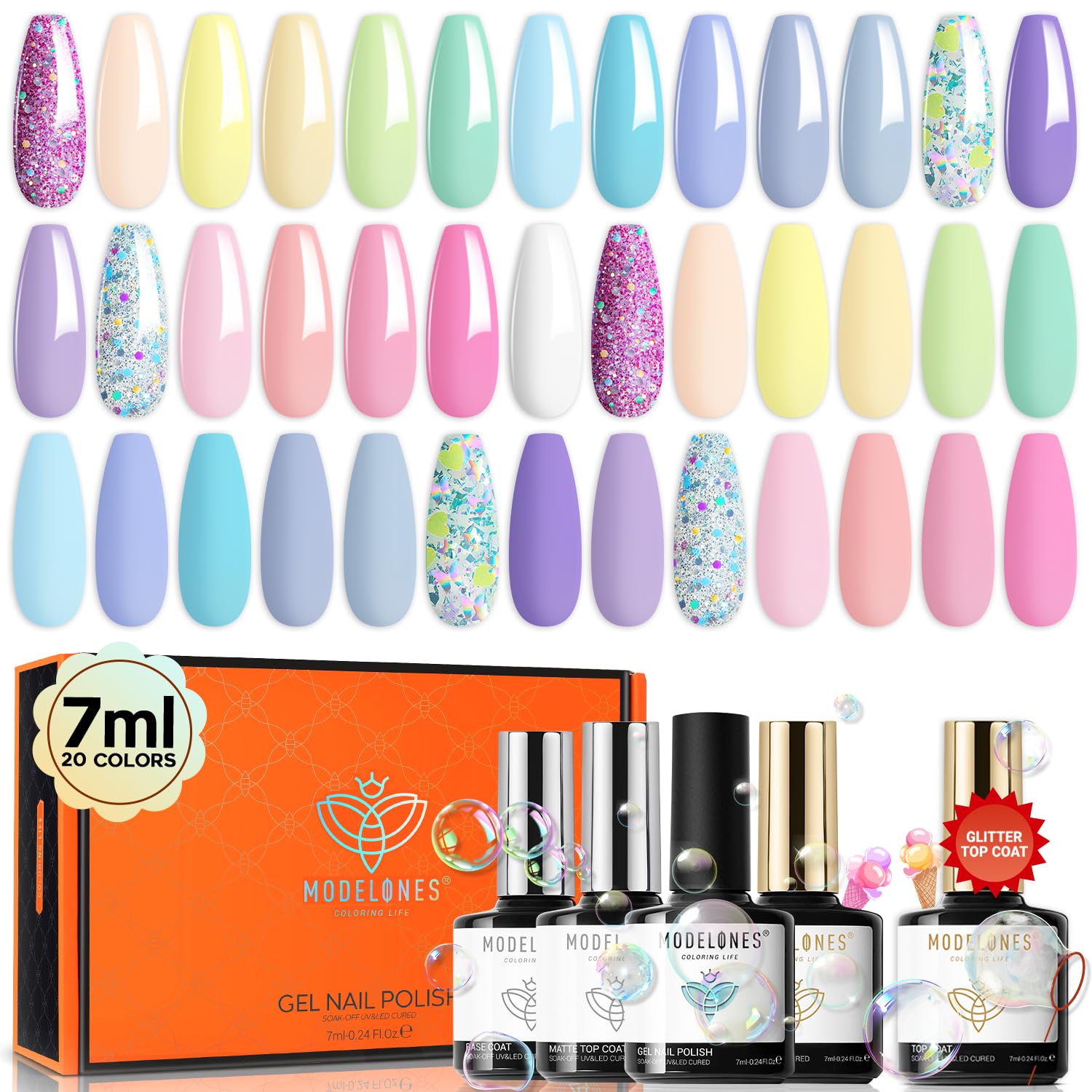 modelones 32 PCS Gel Nail Polish Set. 28 Colors Gel Polish with No Wipe Base Coat. Glitter & Glossy & Matte Top Coat Black Brown Red Purple Soak Off LED Nail Art Kit Salon at Home : Beauty & Personal Care