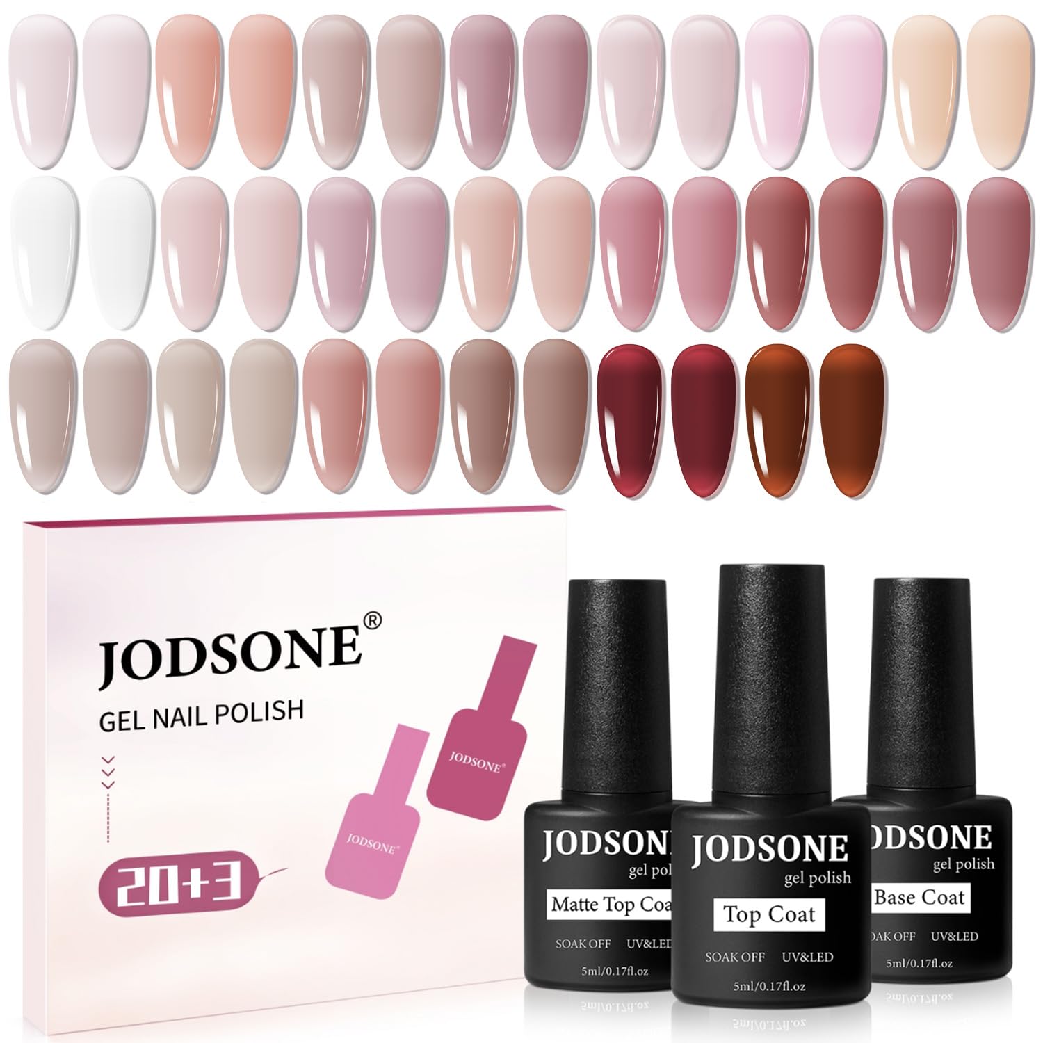 JODSONE 23PCS Gel Nail Polish Set 20 translucent Jelly Color Natural and Elegant Long Lasting Suitable for Home and Salon : Beauty & Personal Care