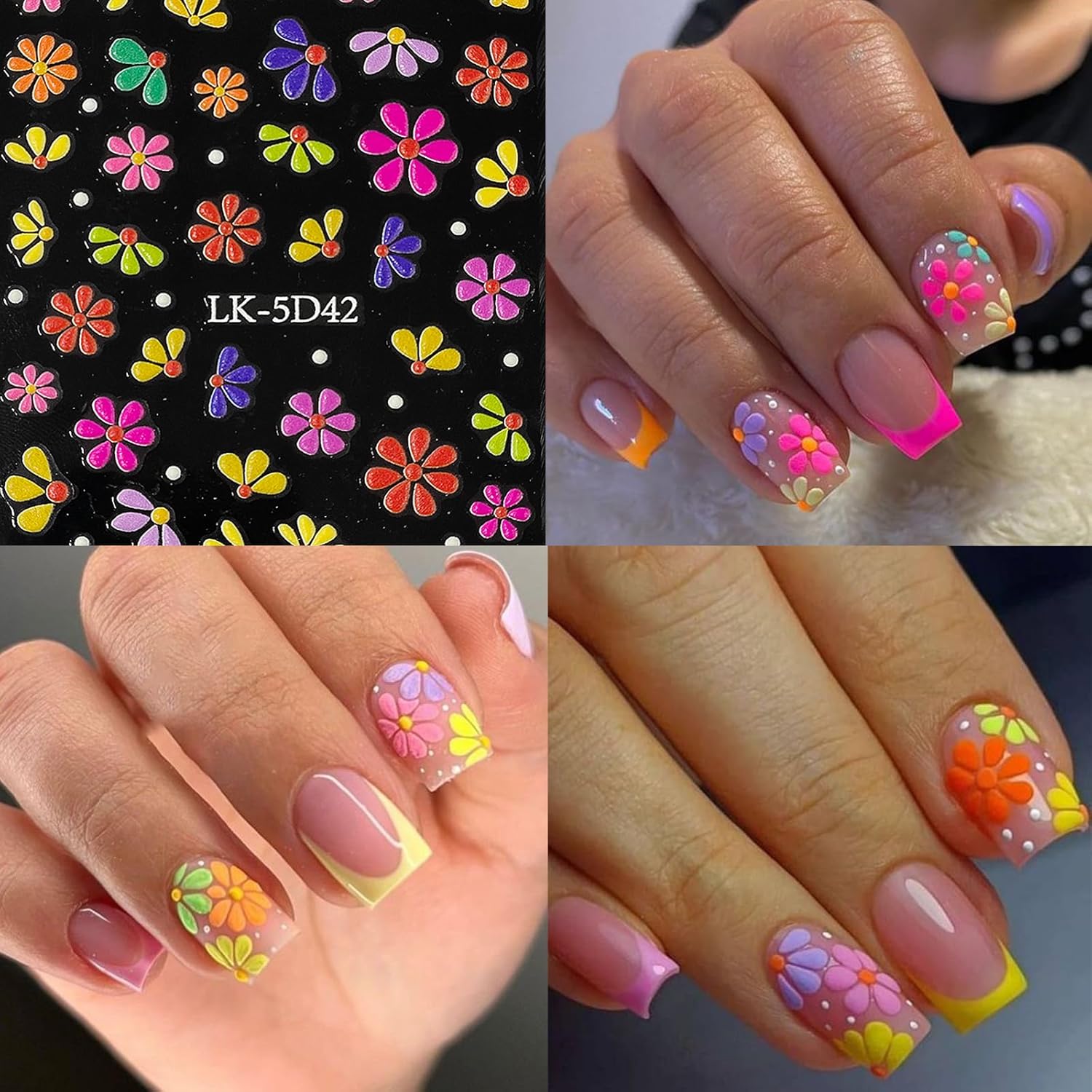 YOSOMMK Nail Art Stickers Decals 5D Embossed Flower Nail Decals Self Adhesive Spring Summer Heart Daisy Nail Supplies 3D Nail Design for Women Nail Decoration Colorful Flower Nail Stickers : Beauty & Personal Care