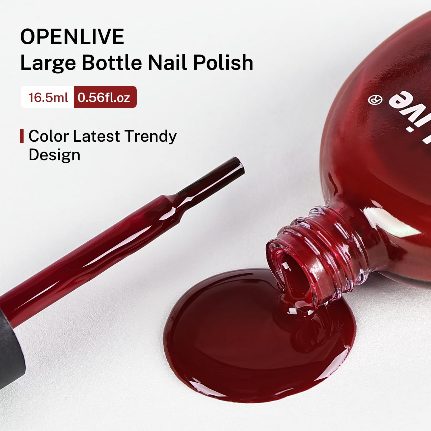OpenLive 16.5ml Dark Red Nail Polish Large Volume Quick Dry Nail Polish. Long Lasting Shine. Fingernail Toenail Nail Art DIY Home Travel Nail Art Gift : Beauty & Personal Care