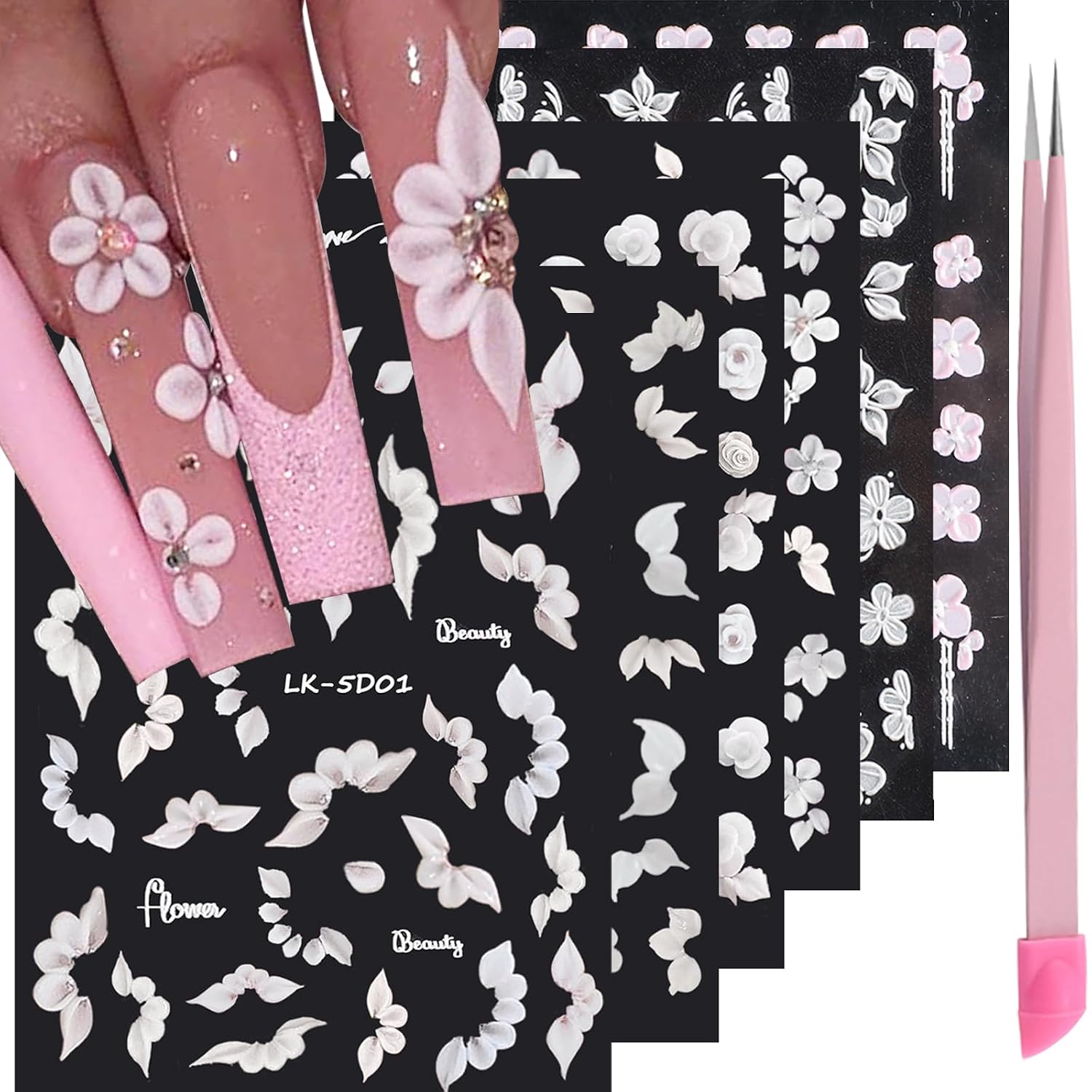 VOTACOS Flower Nail Art Stickers - 5D Embossed. Spring/Summer Daisy Designs. Self-Adhesive Decals for Women's Nail DIY Decoration : Beauty & Personal Care