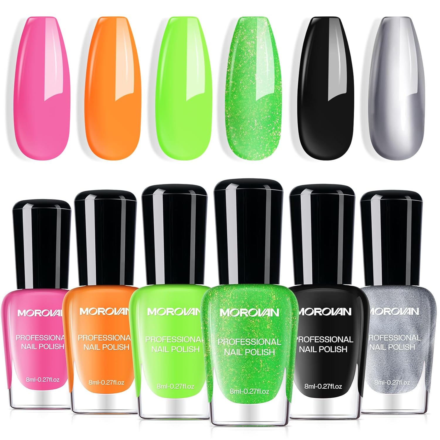 Morovan Chameleon Nail Polish Set: 6 Colors Holographic Quick Dry Mini Nail Lacquer Kit Green Glitter Pink Blue Purple Gray Aurora Shimmer Fall DIY Nail Art Manicure Gift For Women Girls : Beauty & Personal Care