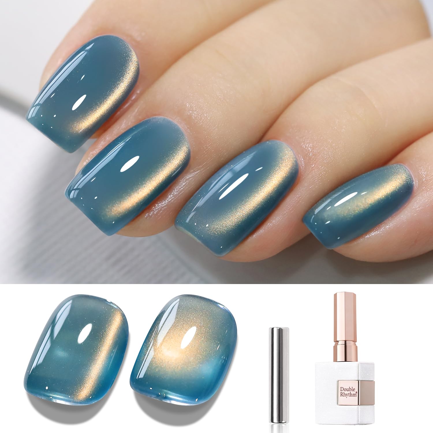 Double Rhythm 15ML Ice Glass Cat Eye Gel Polish with Magnet Holographic Glitter Shimmer Translucent Sheer Color Salon Soak Off Magnetic Nail at Home (Golden Violet-MC1129) : Beauty & Personal Care
