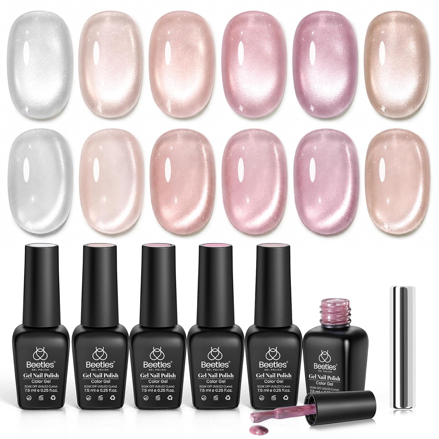 Beetles Pearl Gel Nail Polish. 6 Colors Shimmer White Pink Purple Mermaid Nail Drawing Gel. Soak Off UV Gel Polish Swirl Shell Thread Effect DIY Manicure Nail Art Gifts for Women : Beauty & Personal Care