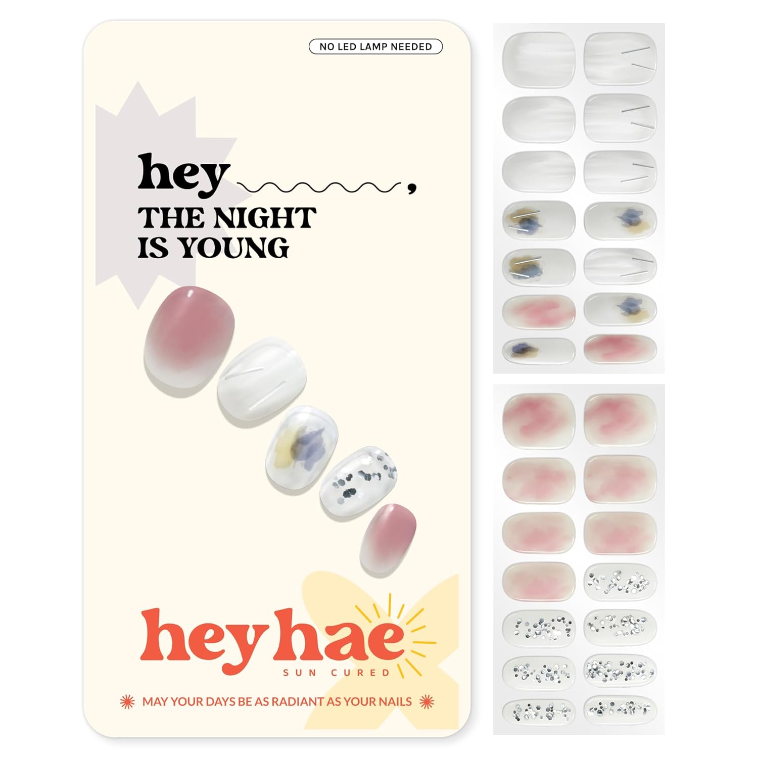Heyhae Semi Cured Gel Nail Strips | No LED Lamp Needed | Ombre. Orange. Spring | Easy Apply & Remove. Salon Quality |Includes 28 Strips. 1 Prep Pads. Nail File & Wooden stick - Hey. You're My Sunshine : Beauty & Personal Care
