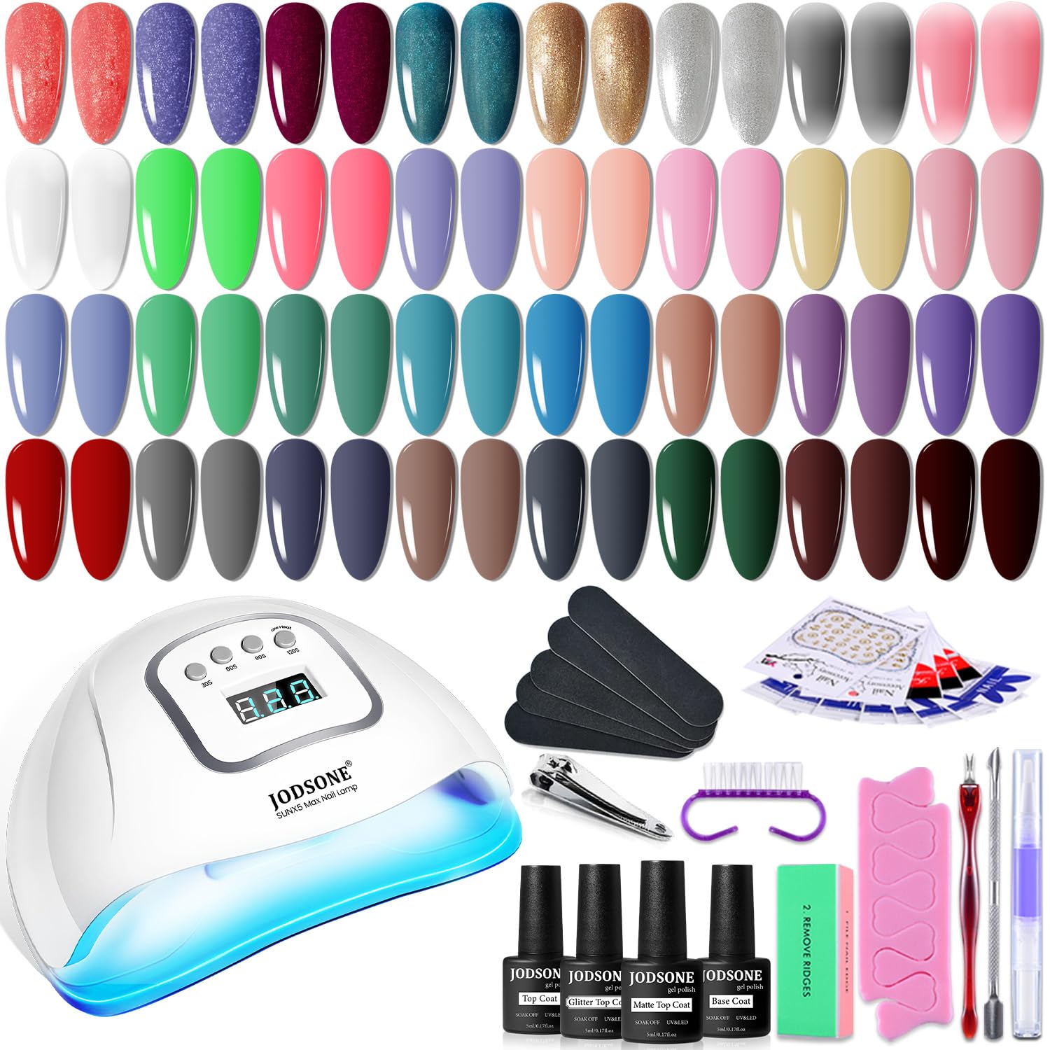 JODSONE Gel Nail Polish Kit with U V Light 32 Colors Gel Polish Nail + 4 Functional Adhesive Bottles Kit Soak Off Manicure Tools Gifts for Women : Beauty & Personal Care