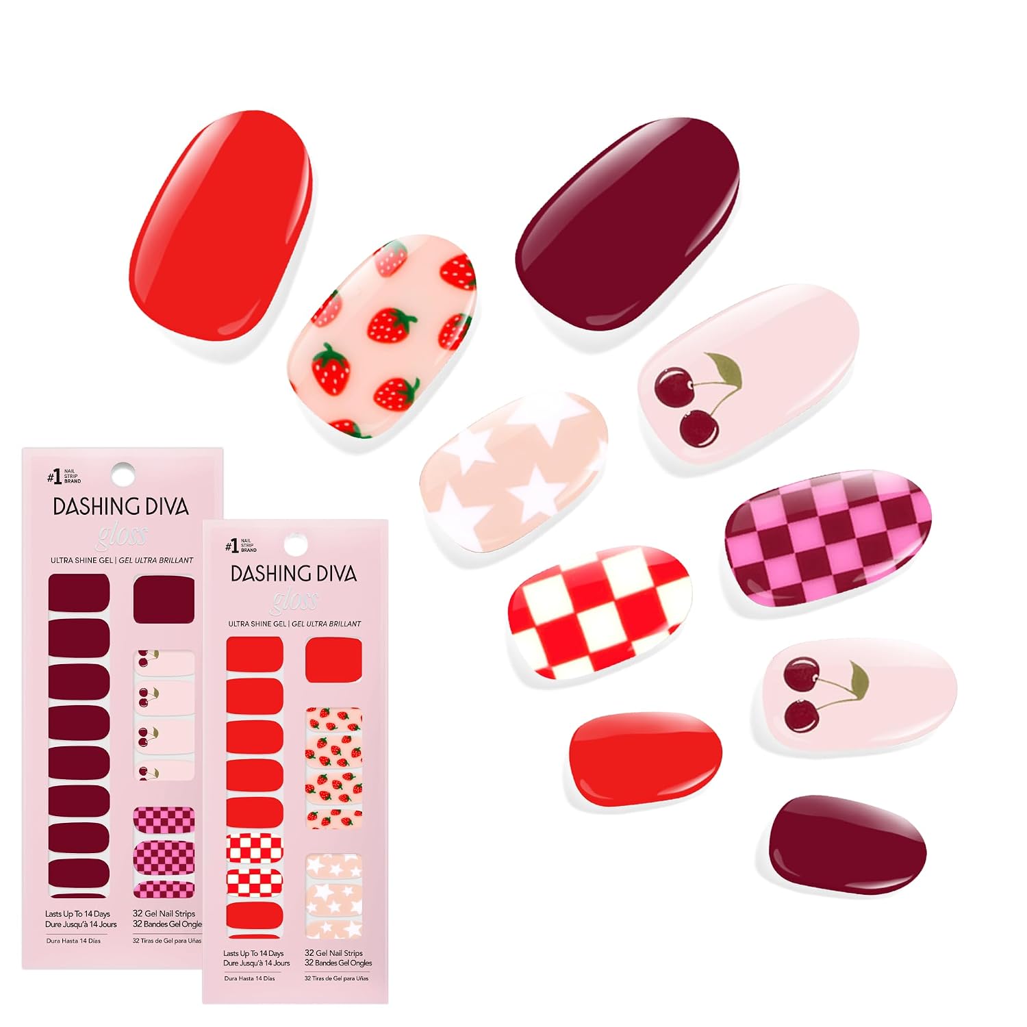 Dashing Diva Gloss Nail Strips Bundle - The Vivids Collection - Fruit Punch Petals & Papaya Breeze - UV Free. Chip Resistant. Long Lasting Gel Stickers - Contains 2 Sets : Beauty & Personal Care