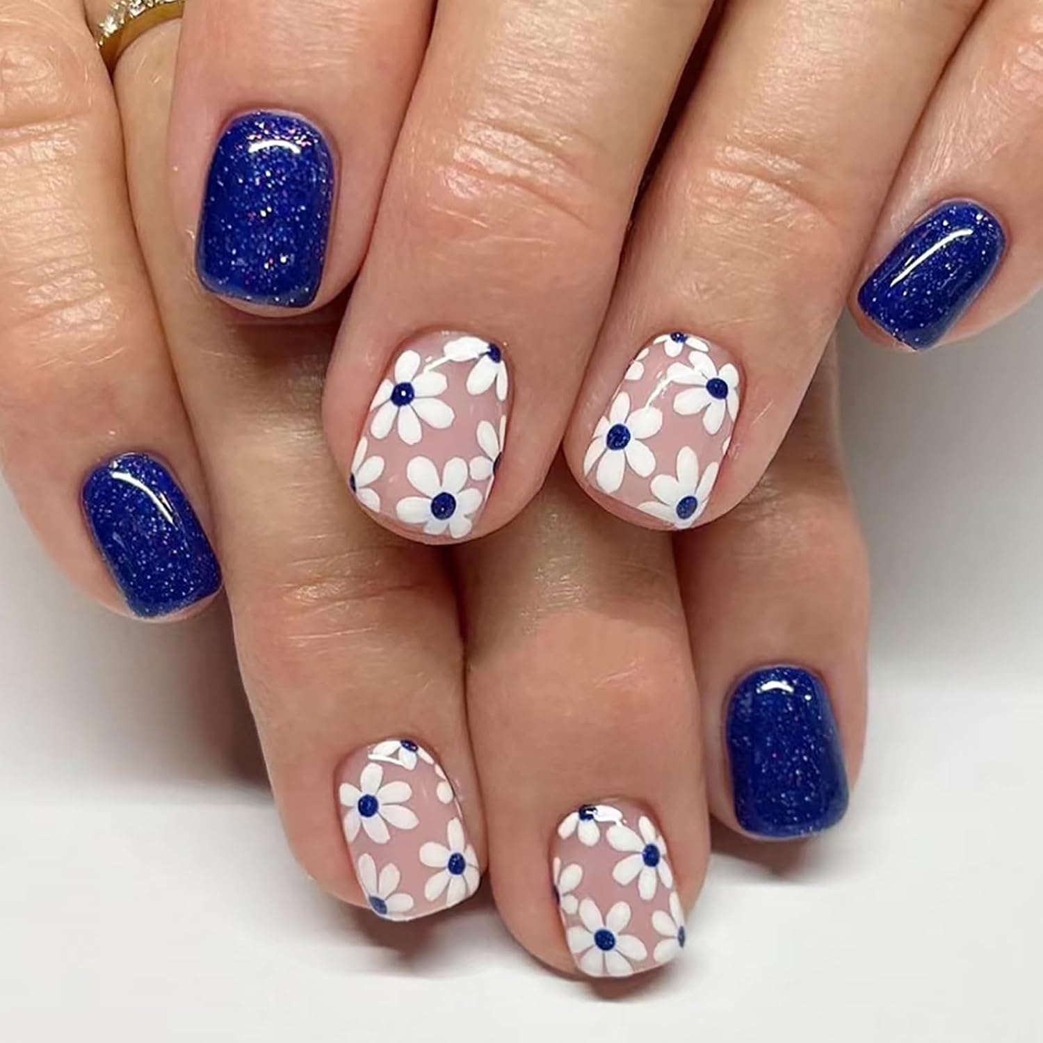 24Pcs Colorful Flower Press-On Nails - Short. Square. Fake. Spring-Summer Nail Art Set. Light Pink Acrylic. Full Cover Glossy False Nails for Women & Girls : Beauty & Personal Care