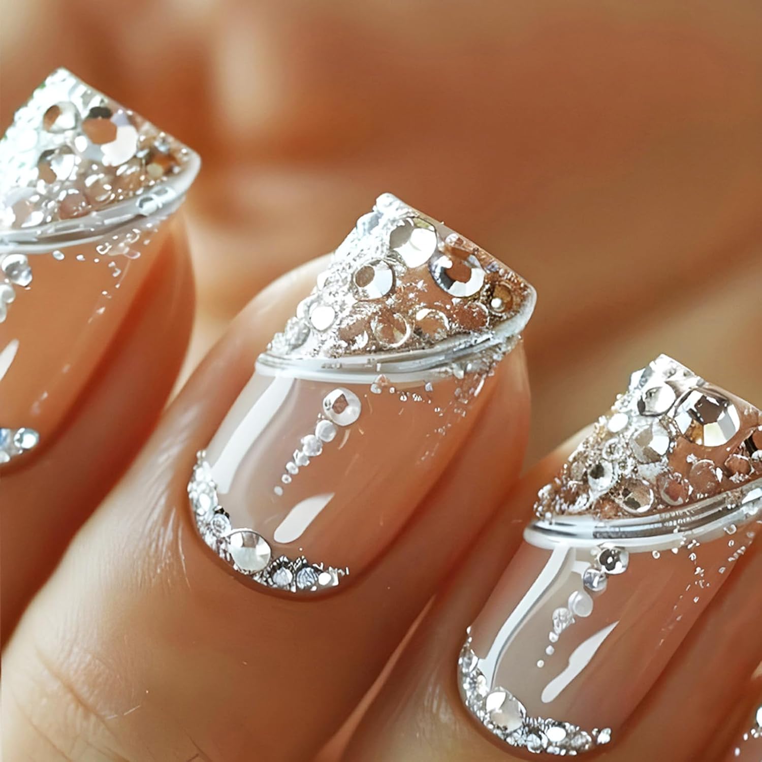 24Pcs Gold Curve Line Press on Nails Sea Acrylic Fake Nail Glossy Blue Gradient Medium Square False Nails Love Heart Stick on Fingernails Seaweed Gel Glue on Nail for Coquette Women Girls : Beauty & Personal Care