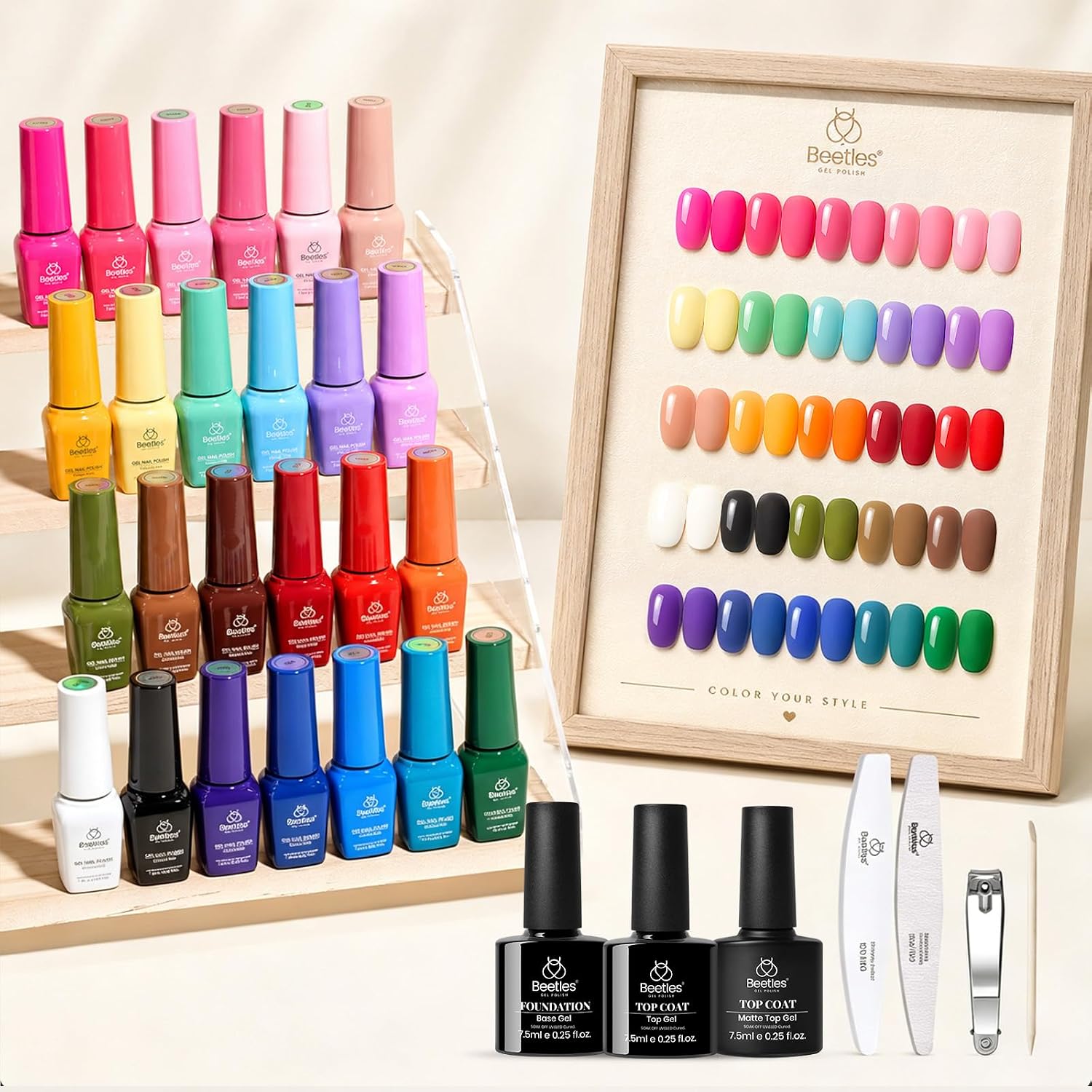 beetles Gel Polish Set Vivid Seasons - Summer Gel Nail Polish Set 36 Colors Pink Yellow Green Purple Jelly Shades 45pcs with Base & Top Coat UV LED Soak Off DIY Salon Gift for Women : Beauty & Personal Care