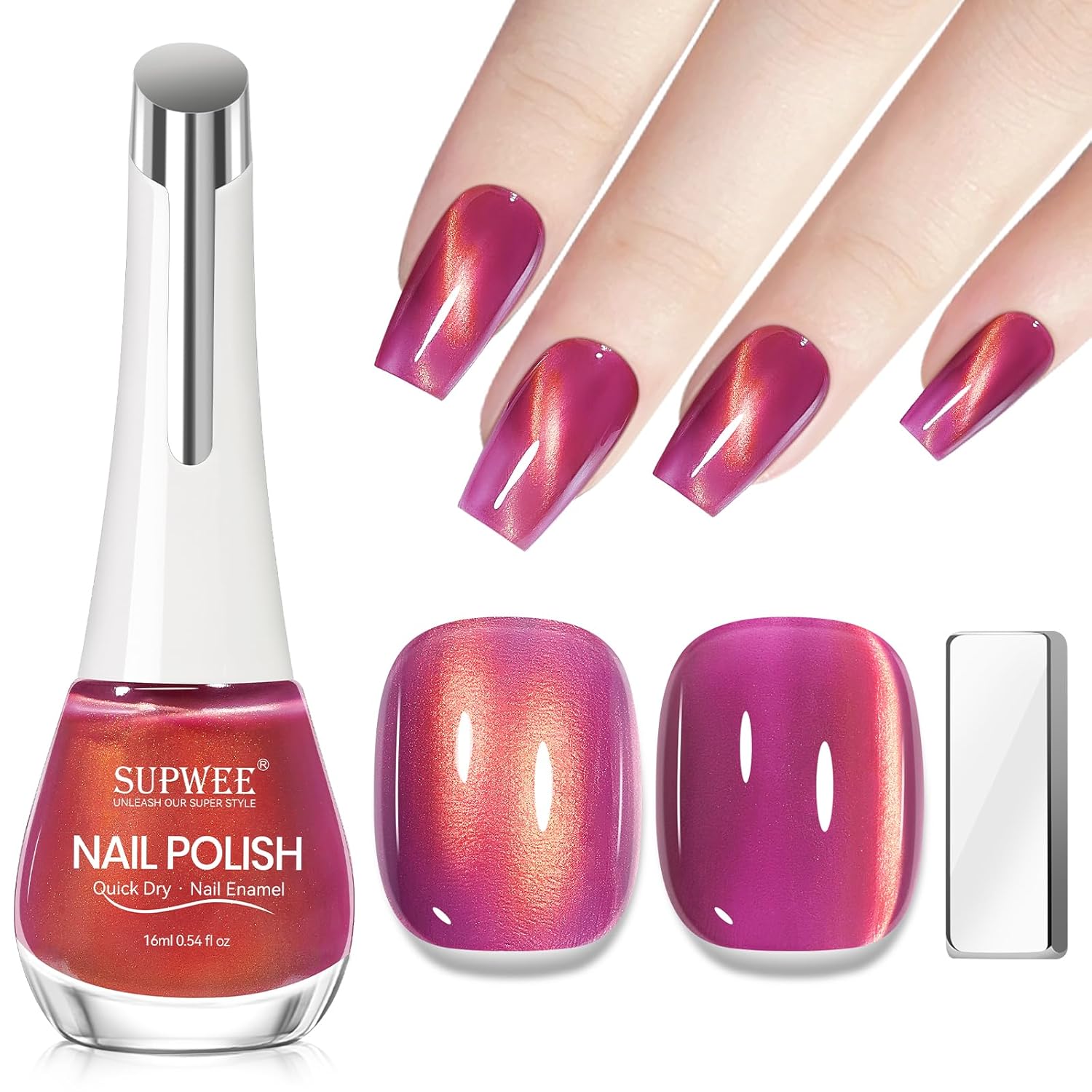 SUPWEE Cat Eye Nail Polish Non Gel with Magnet- Need to Use Black Base. Quick Dry Cateye Magnetic Nail Polish for Fingernail Air Drying Fast Lacquer Manicure Gift For Women Girls 16ml. 0.54fl oz : Beauty & Personal Care