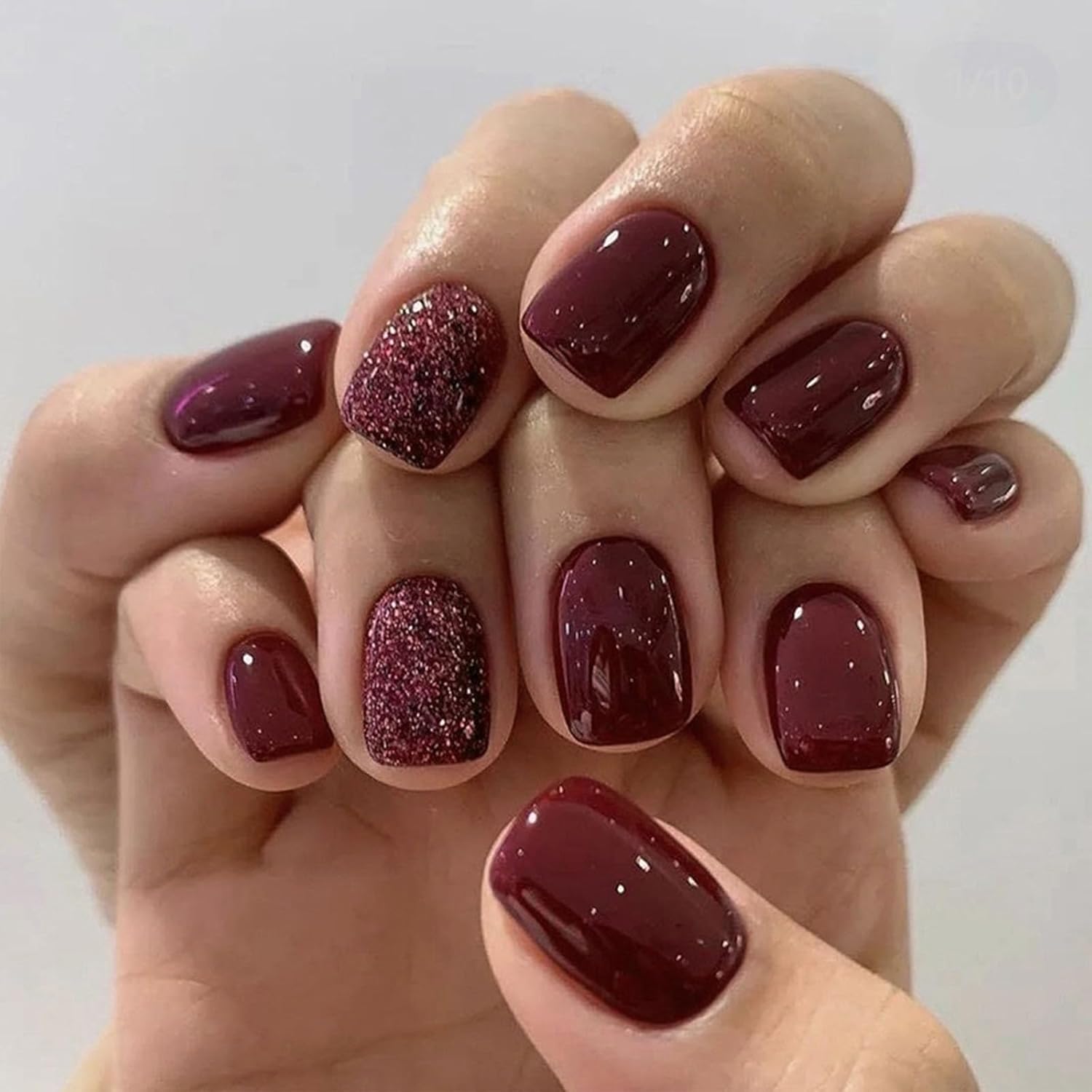 Short Press on Nails Square Nude Ombre Fake Nails Press ons White Glue Stick on Nails with Designs Full Cover Acrylic Glossy Artificial Cute False Nail for Women Girls 24 Pcs : Beauty & Personal Care