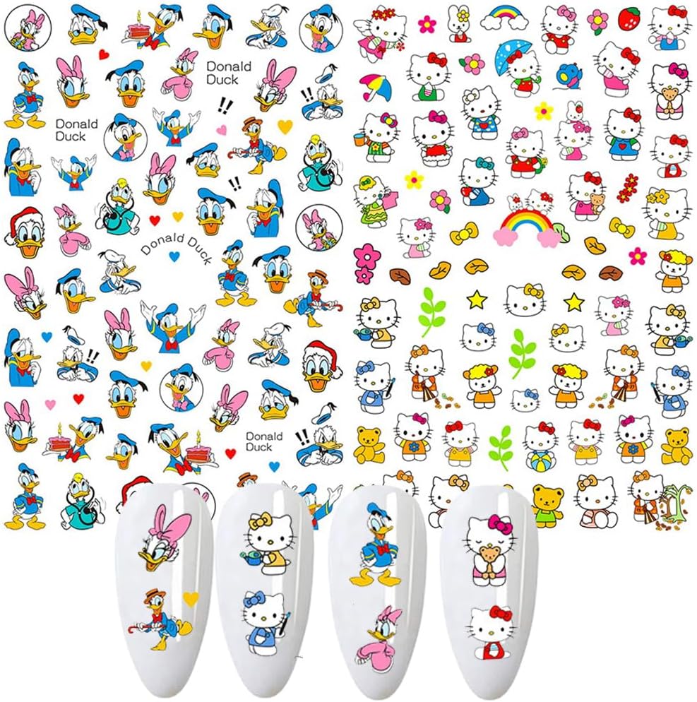 Cartoon Nail Art Stickers Cute Cartoon Nail Decals 3D Self-Adhesive Nail Art Supplies Designer Nail Stickers for Women Acrylic Nails Decoration Accessories 7 Sheets : Beauty & Personal Care