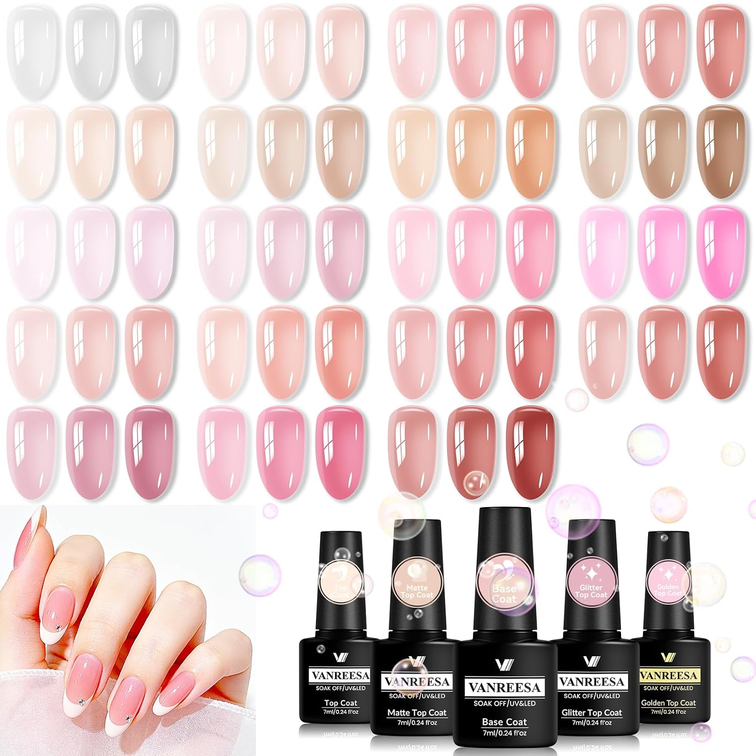 VANREESA 24 Pcs Neon Gel Nail Polish Set -Bright Summer Colors Gel Polish with Base Coat & 4 Effects of Top Coat Bright Yellow Orange Pink Red Green Blue Purple Gel Polish Set Nail Kit Gifts for Women : Beauty & Personal Care