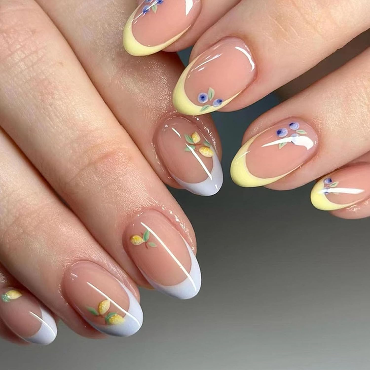 Short Press On Almond Fake Nails - Flower Acrylic Fall Nails Press Ons Full Cover Glue On Cute False Floral Stick On Nails for Women - 30 Pcs : Beauty & Personal Care
