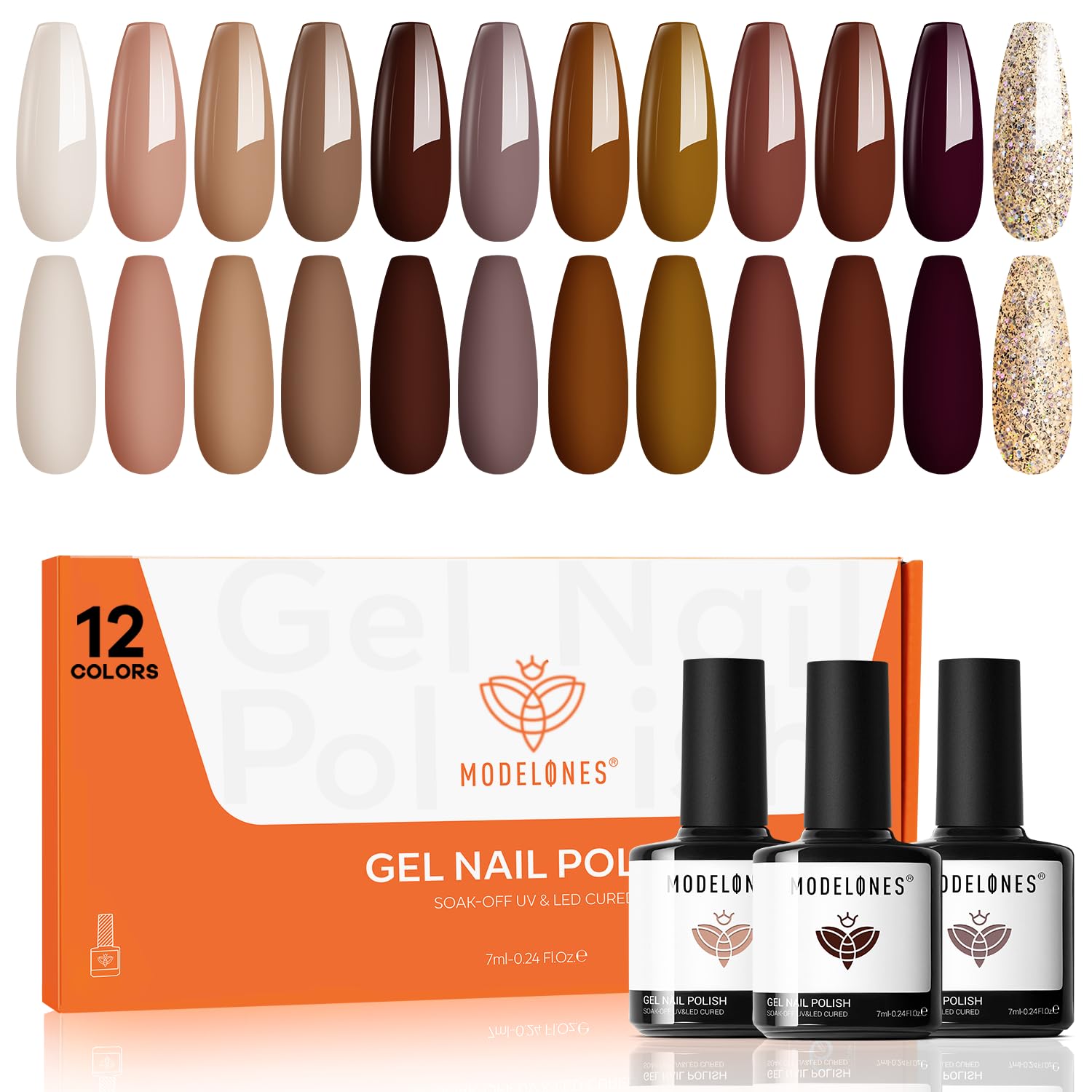 modelones 32 PCS Gel Nail Polish Set. 28 Colors Gel Polish with No Wipe Base Coat. Glitter & Glossy & Matte Top Coat Black Brown Red Purple Soak Off LED Nail Art Kit Salon at Home : Beauty & Personal Care
